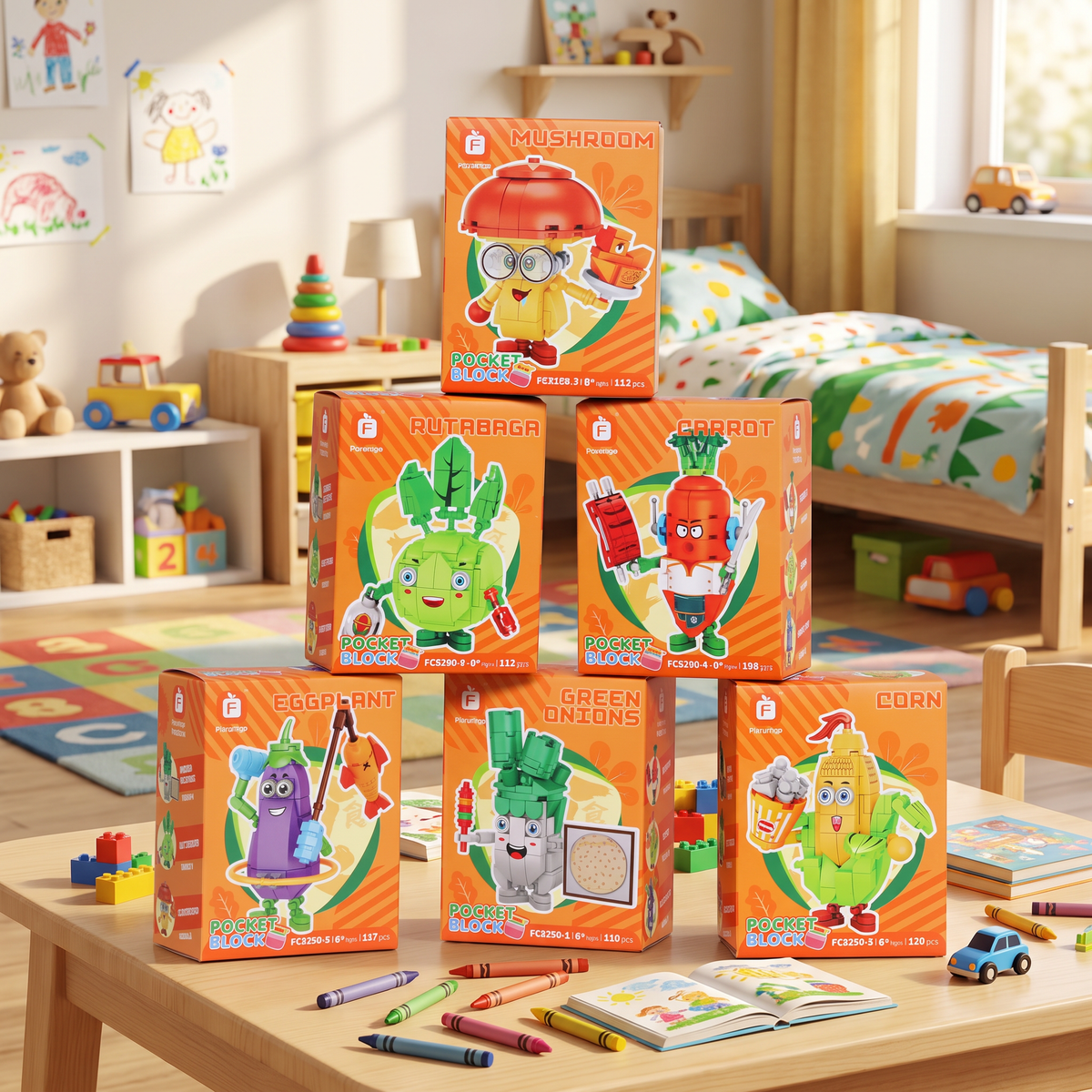 Pocket Block Vegetables 113pc - Assorted Designs