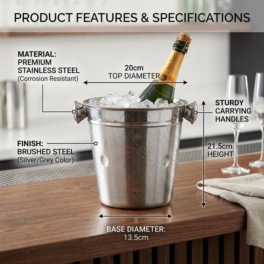 Apollo Stainless Steel 21cm Champagne Bucket Silver
