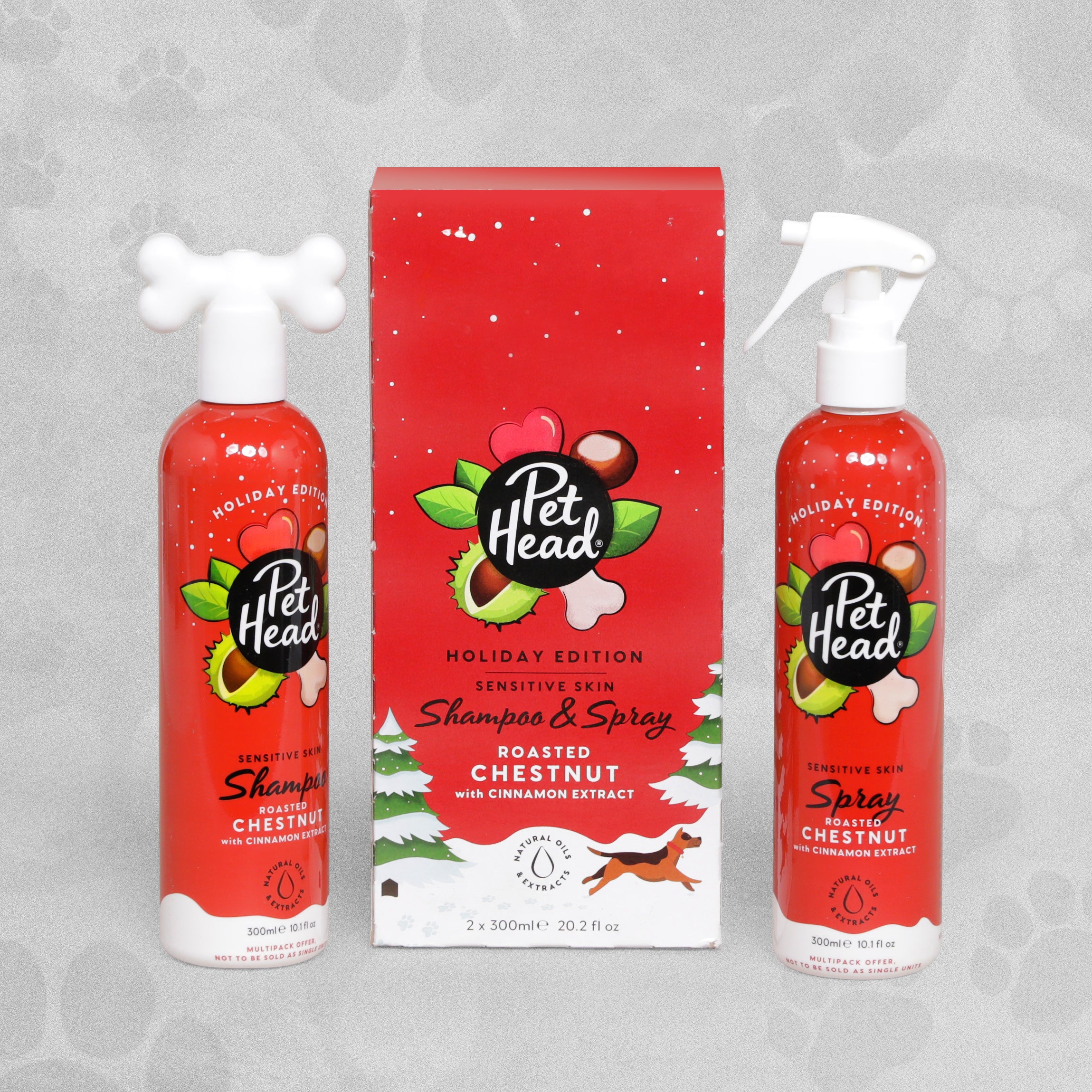 Pet Head Festive Dog Shampoo and Spray Set Roasted Chestnut with Cinnamon Scent 300ml