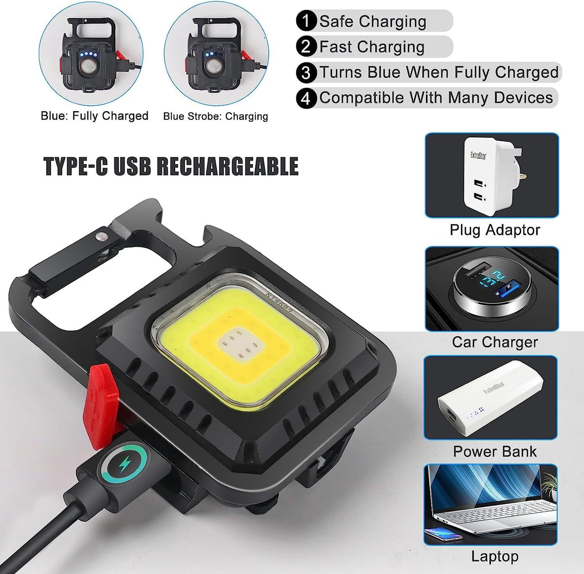 Extrastar LED Rechargeable Keychain With Light. 7 Modes 510 Lumens Max