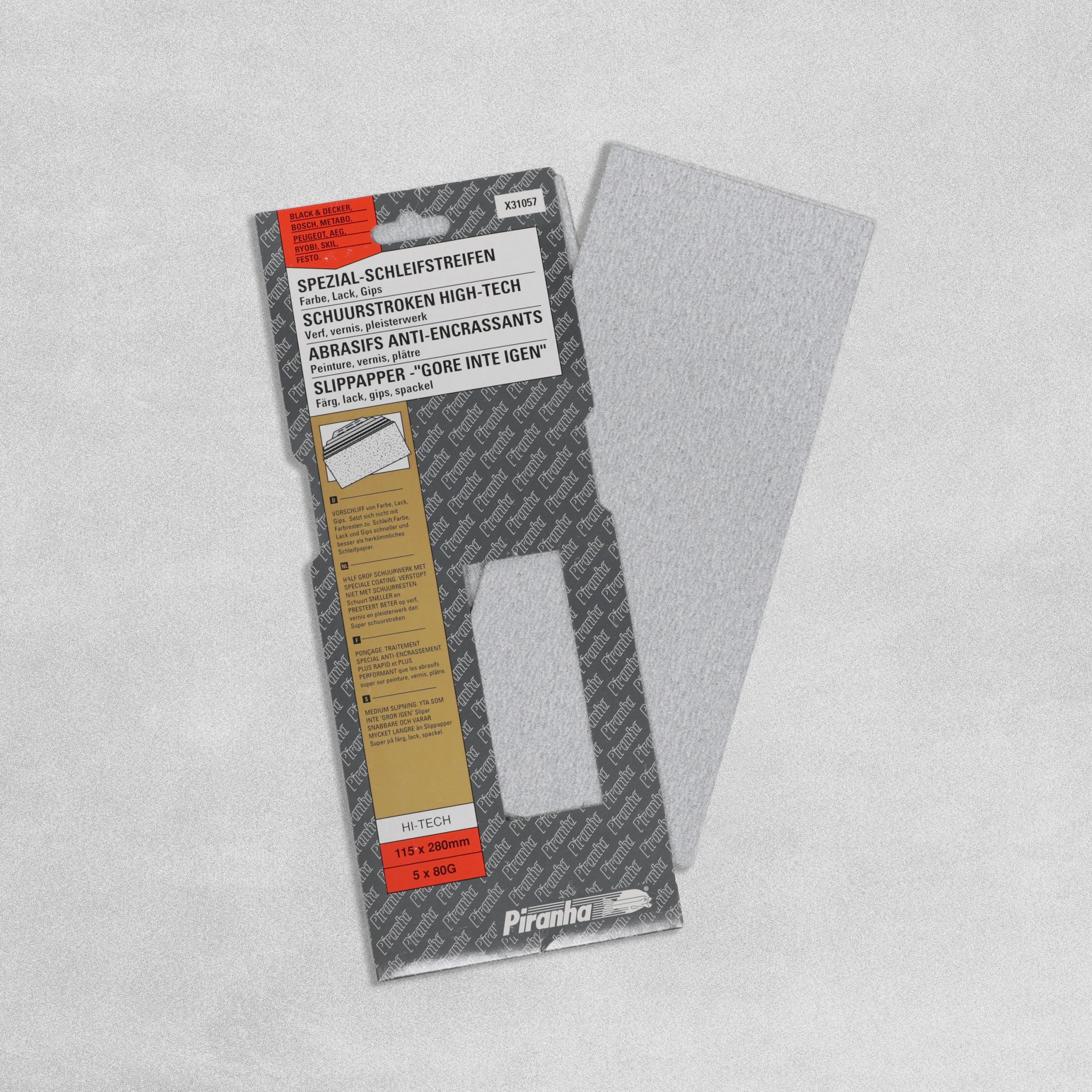 Piranha Hi-Tech Sand Paper - 5pcs - 80g