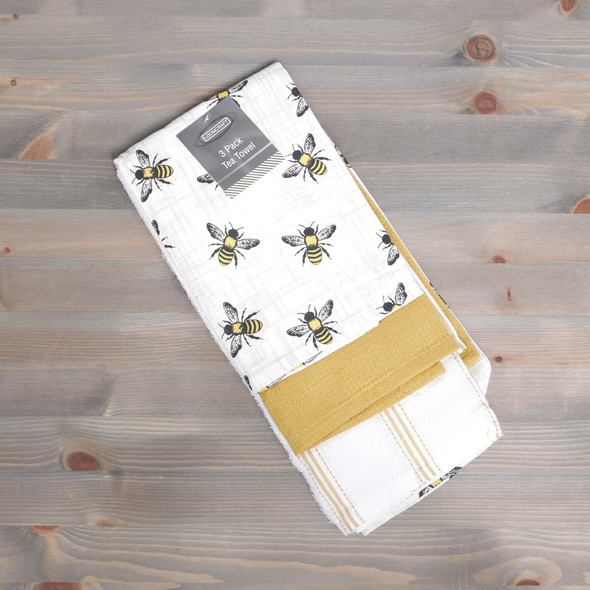 Loomcraft Tea Towel Set 100% Cotton Bee 3pk