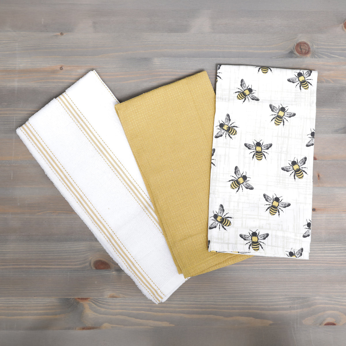 Loomcraft Tea Towel Set 100% Cotton Bee 3pk