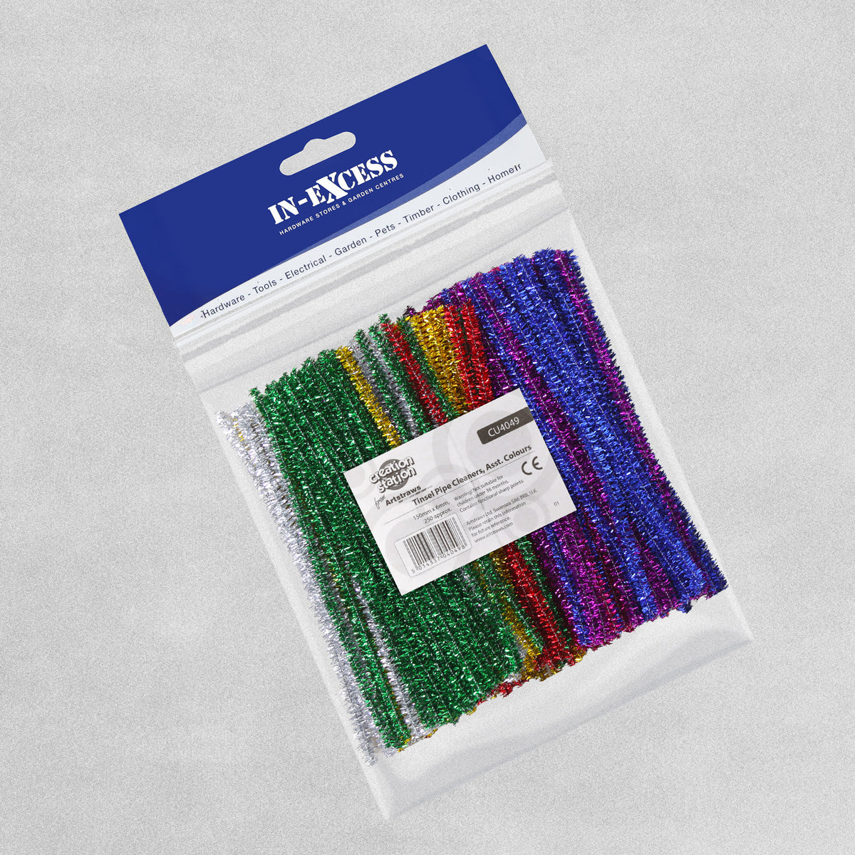 Craft Tinsel Pipe Cleaners - Size L150mm, 6mm wide - Multi Colour - pack of 250