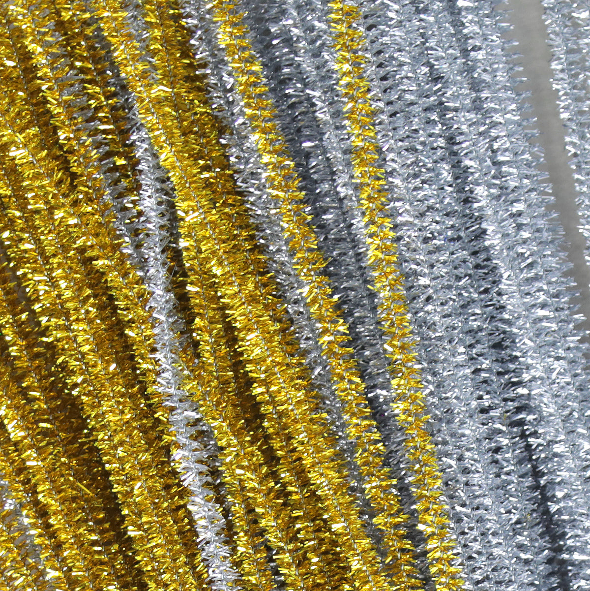 Craft Tinsel Pipe Cleaners - Gold & Silver - Size L300mm, 6mm wide - packs of 100