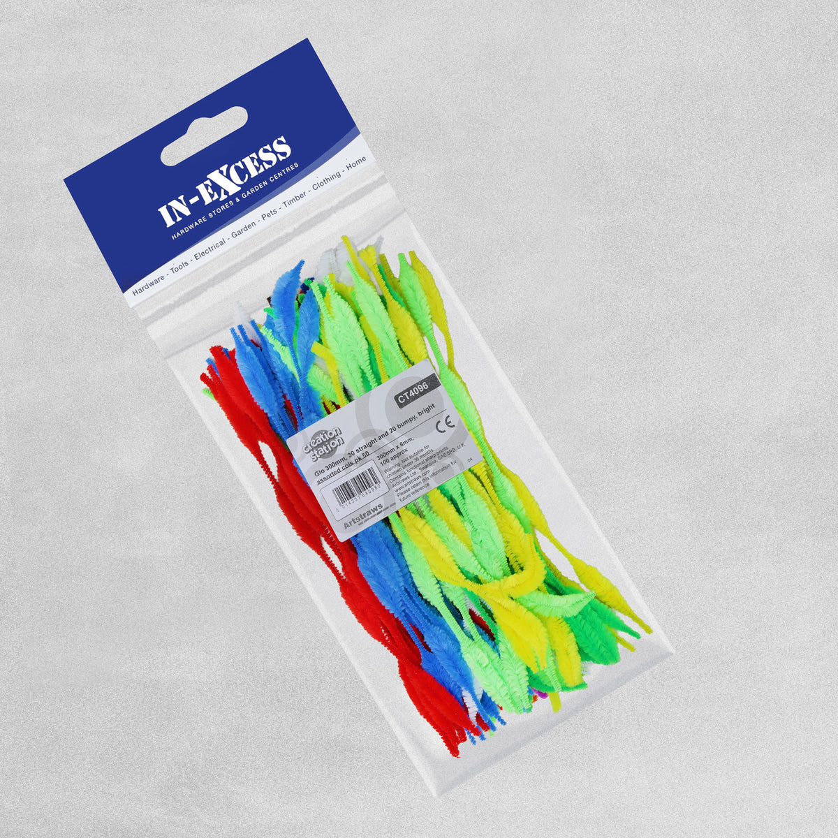 Craft Pipe Cleaners - Length 300mm x 6mm - 30 Straight and 20 Bumpy - Bright assorted colours - pack of 50