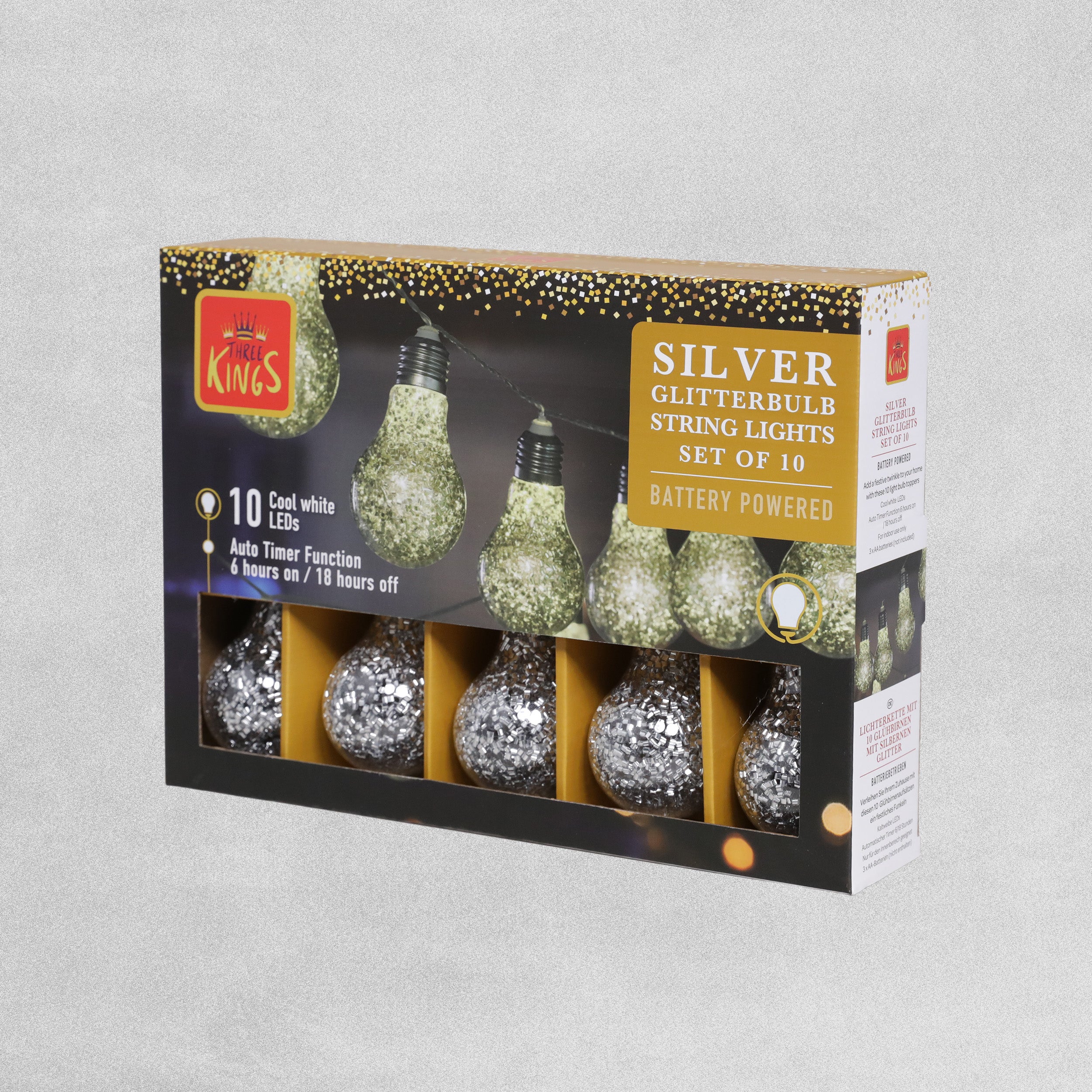 Three Kings Silver Glitterbulb String Lights - Set of 10