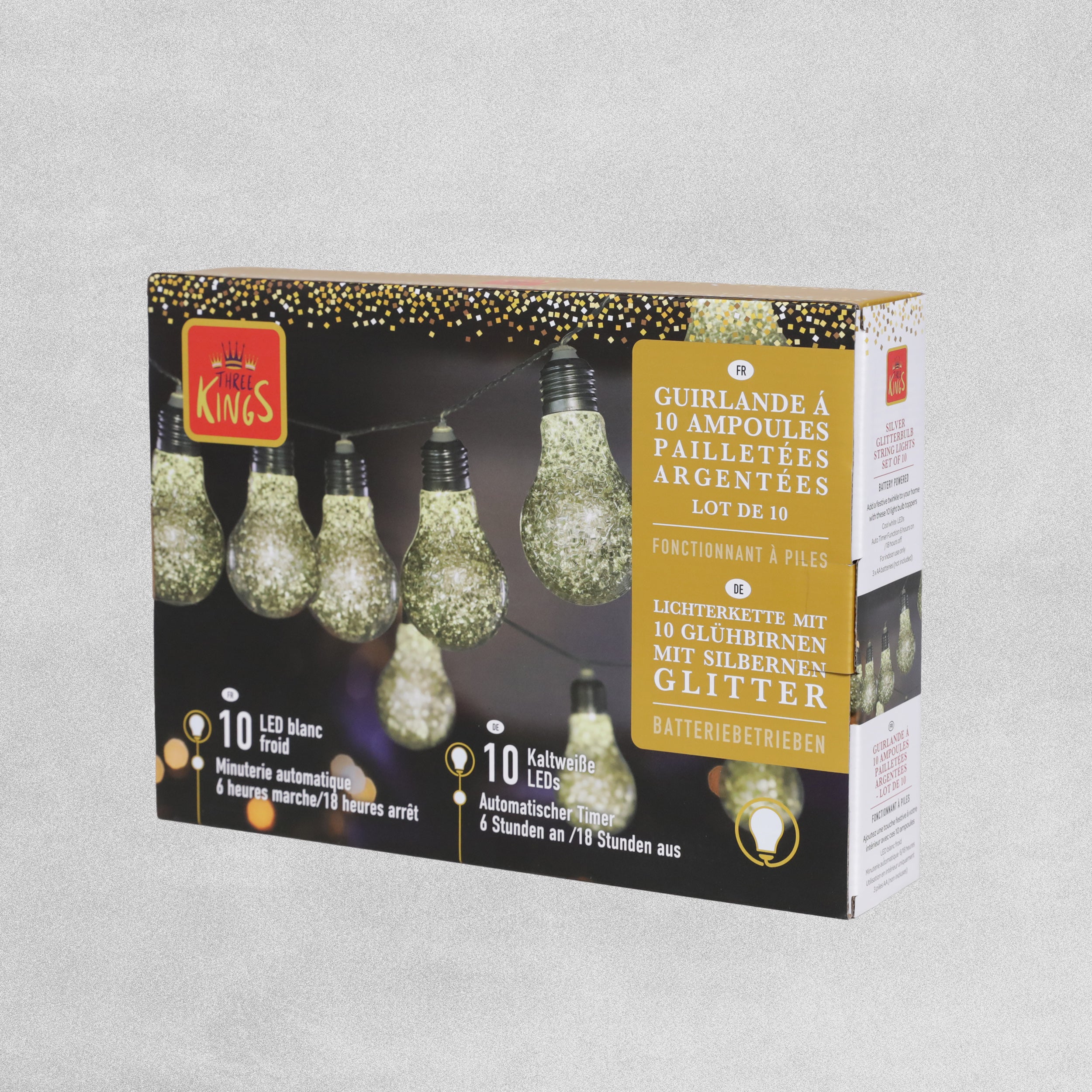 Three Kings Silver Glitterbulb String Lights - Set of 10