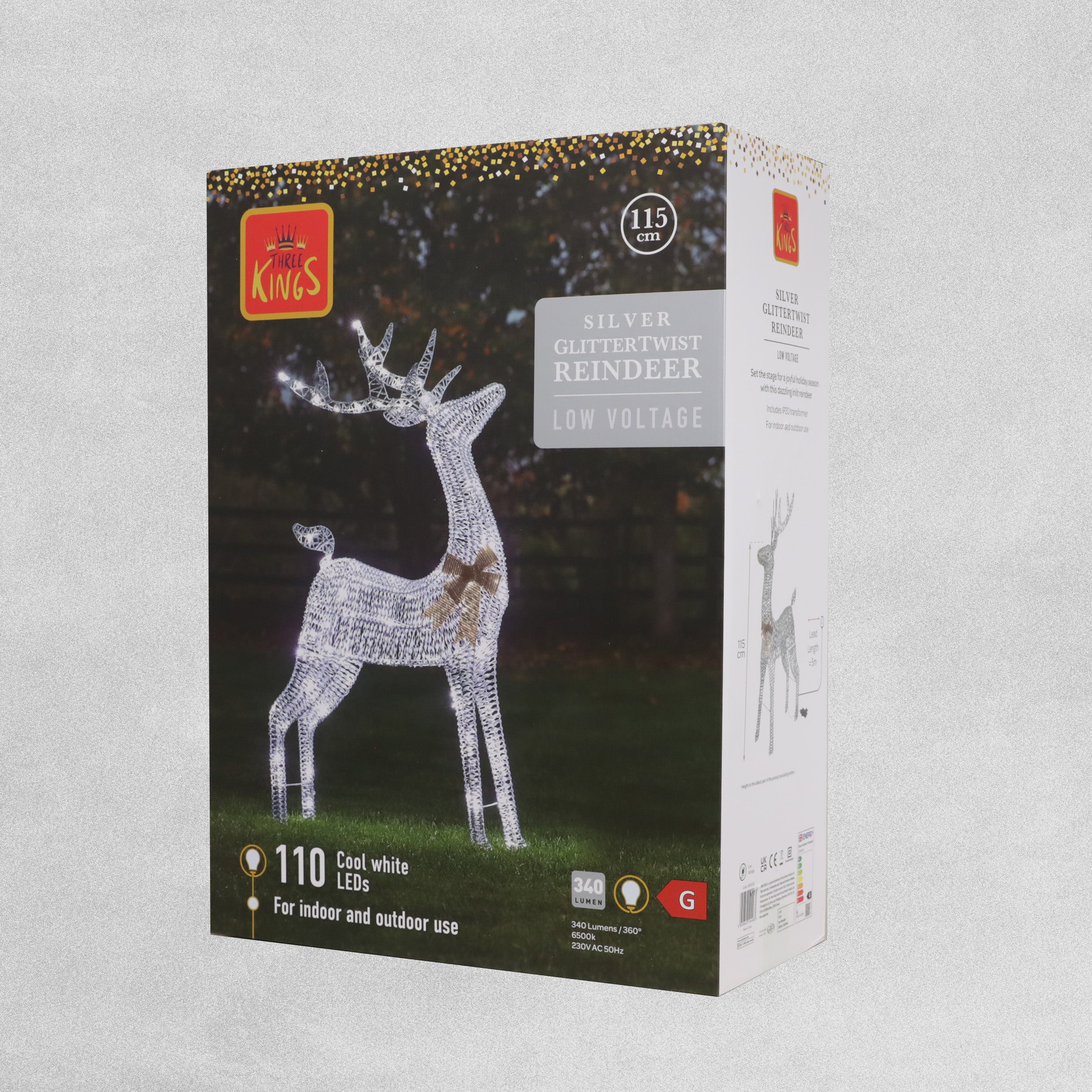 Three Kings Glitter Twist Reindeer Silver - 115cm - Cool White LED