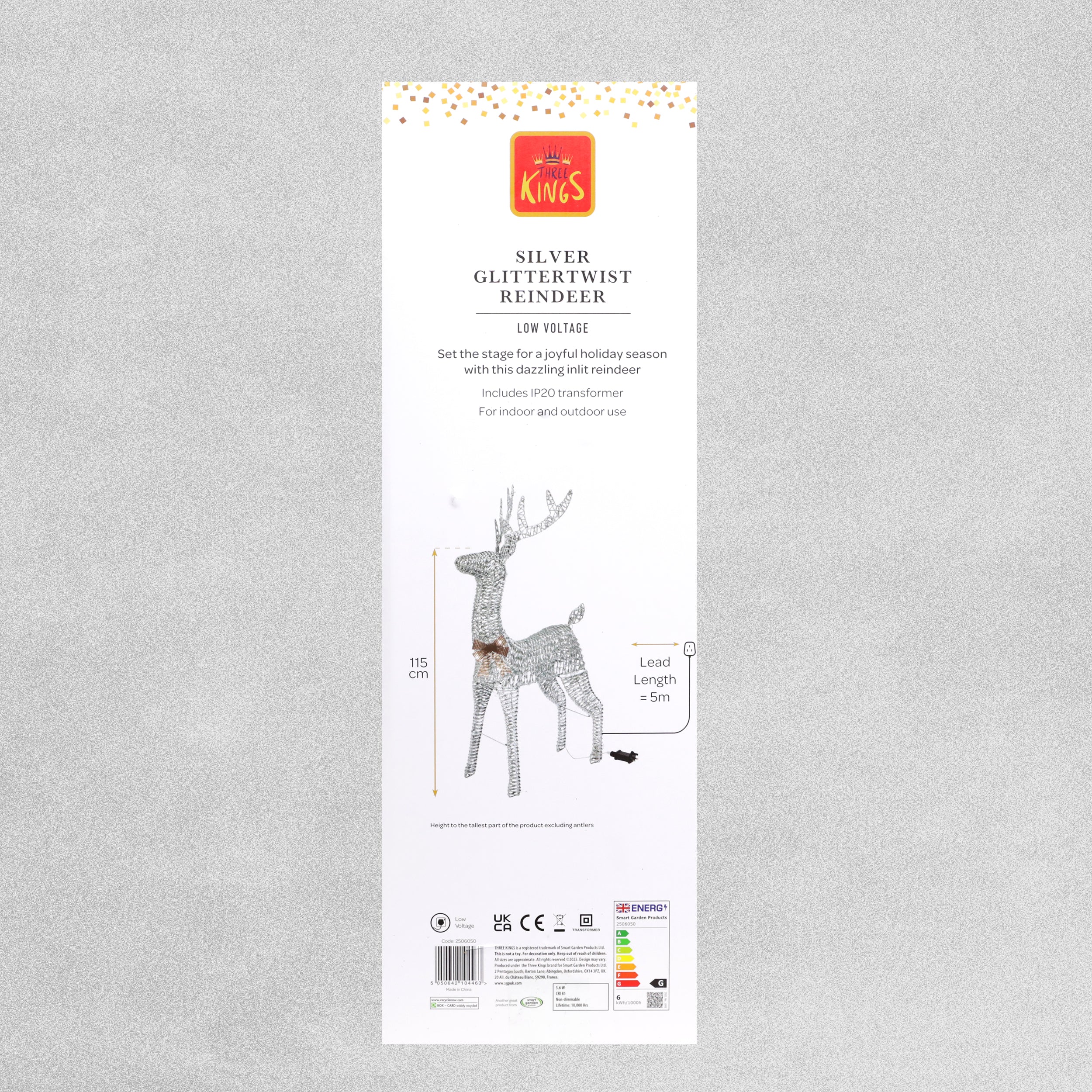 Three Kings Glitter Twist Reindeer Silver - 115cm - Cool White LED