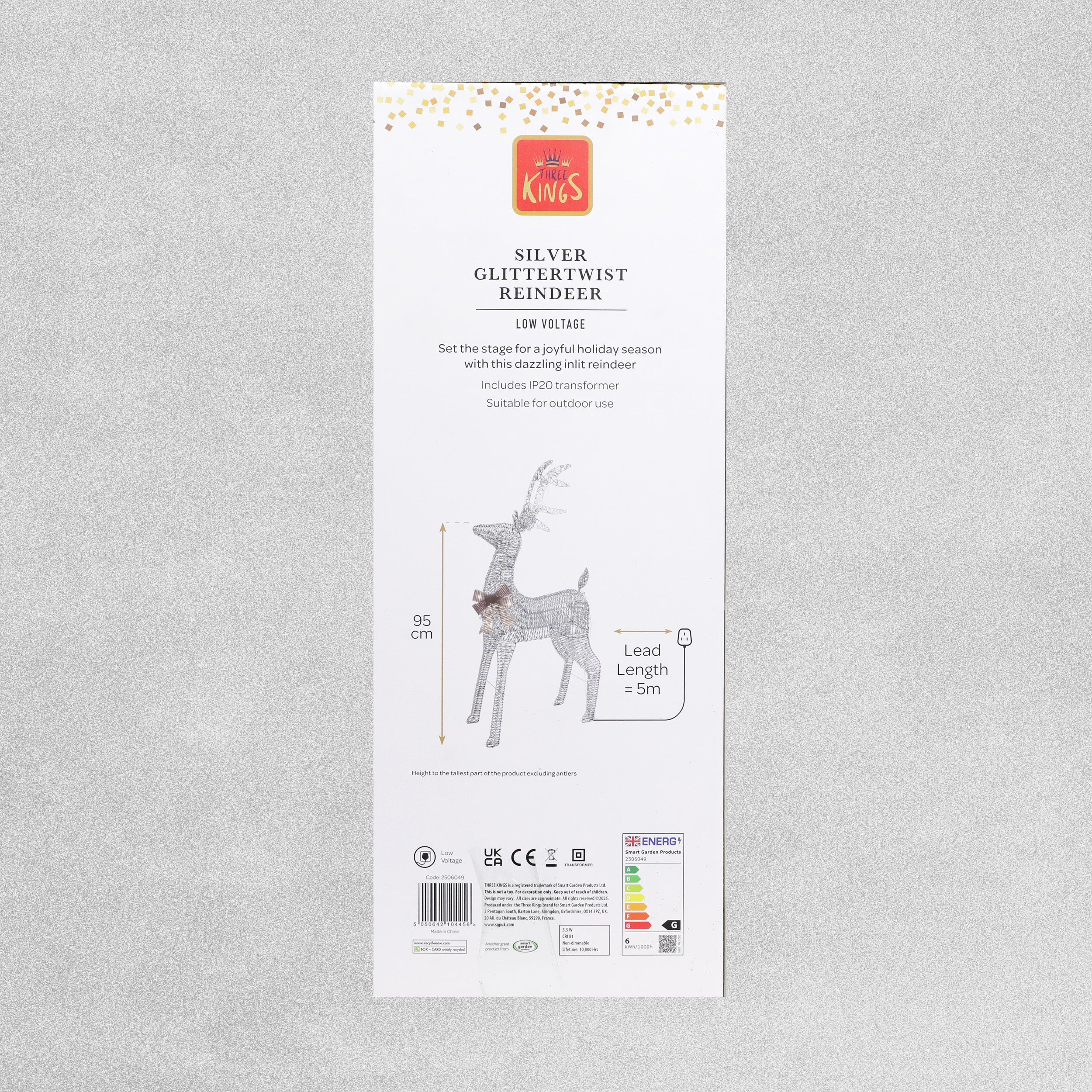 Three Kings Glitter Twist Reindeer Silver - 95cm - Cool White LED