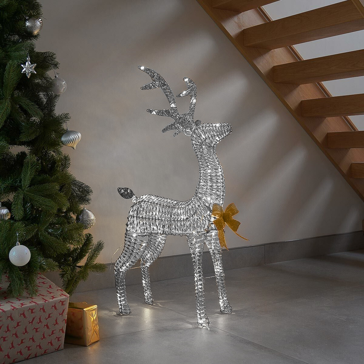 Three Kings Glitter Twist Reindeer Silver - 80cm - Cool White LED