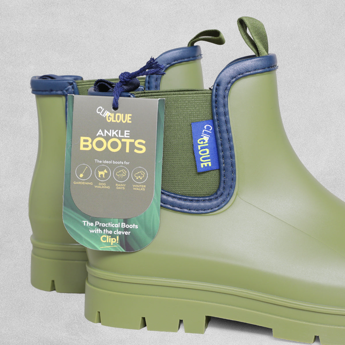 ClipGlove Ankle Boots - Khaki and Navy Ankle Wellington Boots