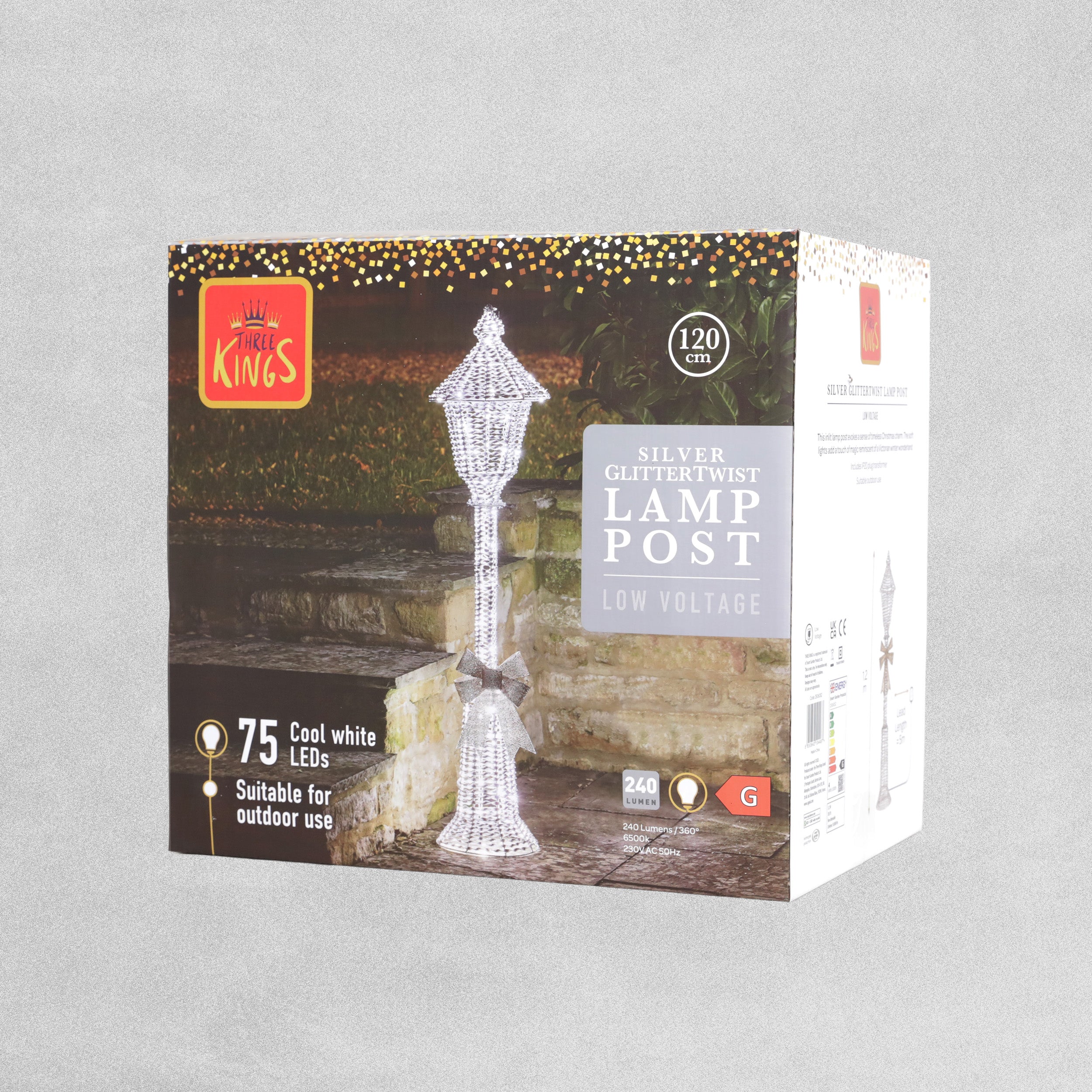 Three Kings Glitter Twist Lamp Post - Silver - 120cm