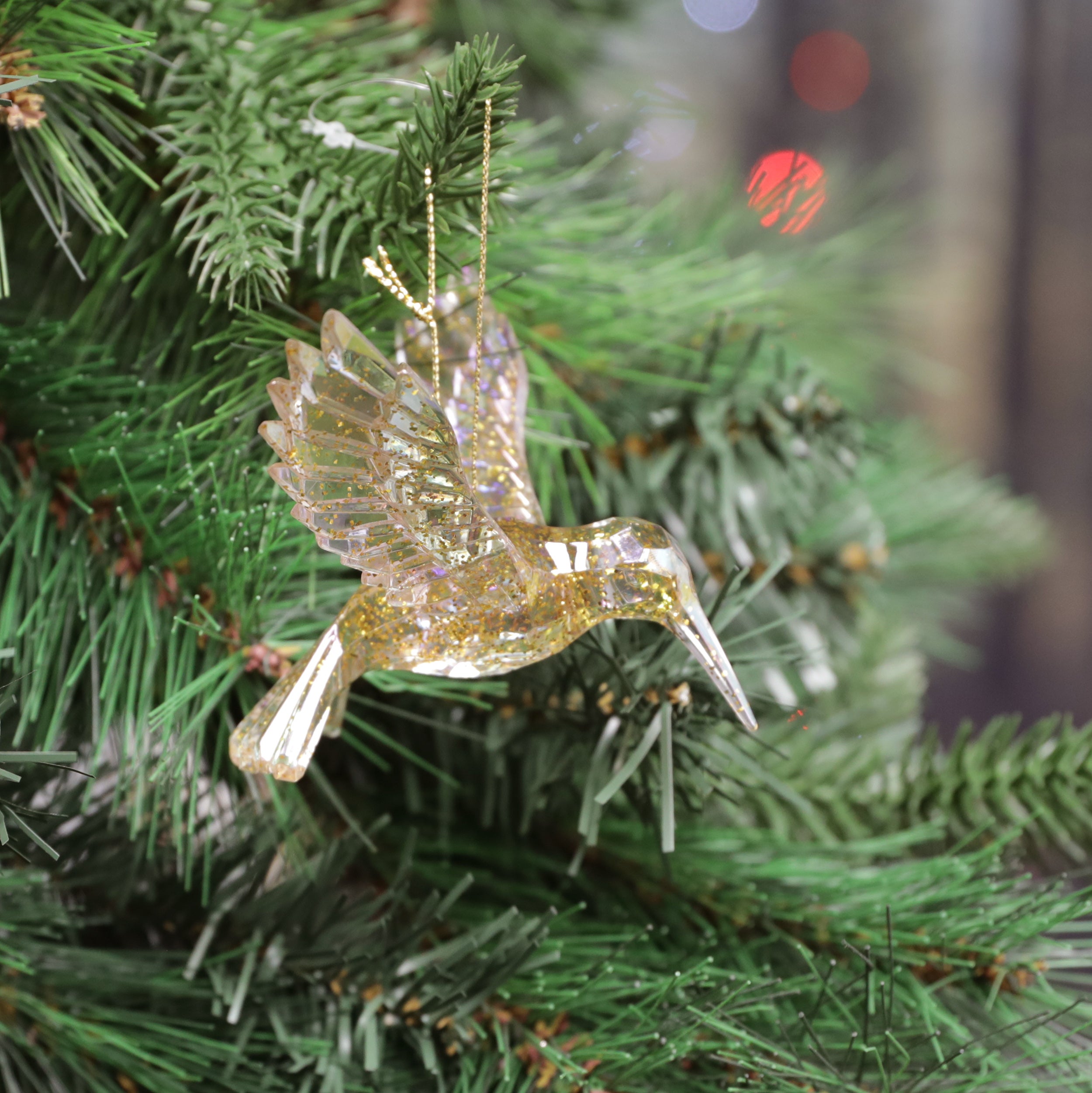 Festive Gold Glitter Hummingbird Decoration - 13cm