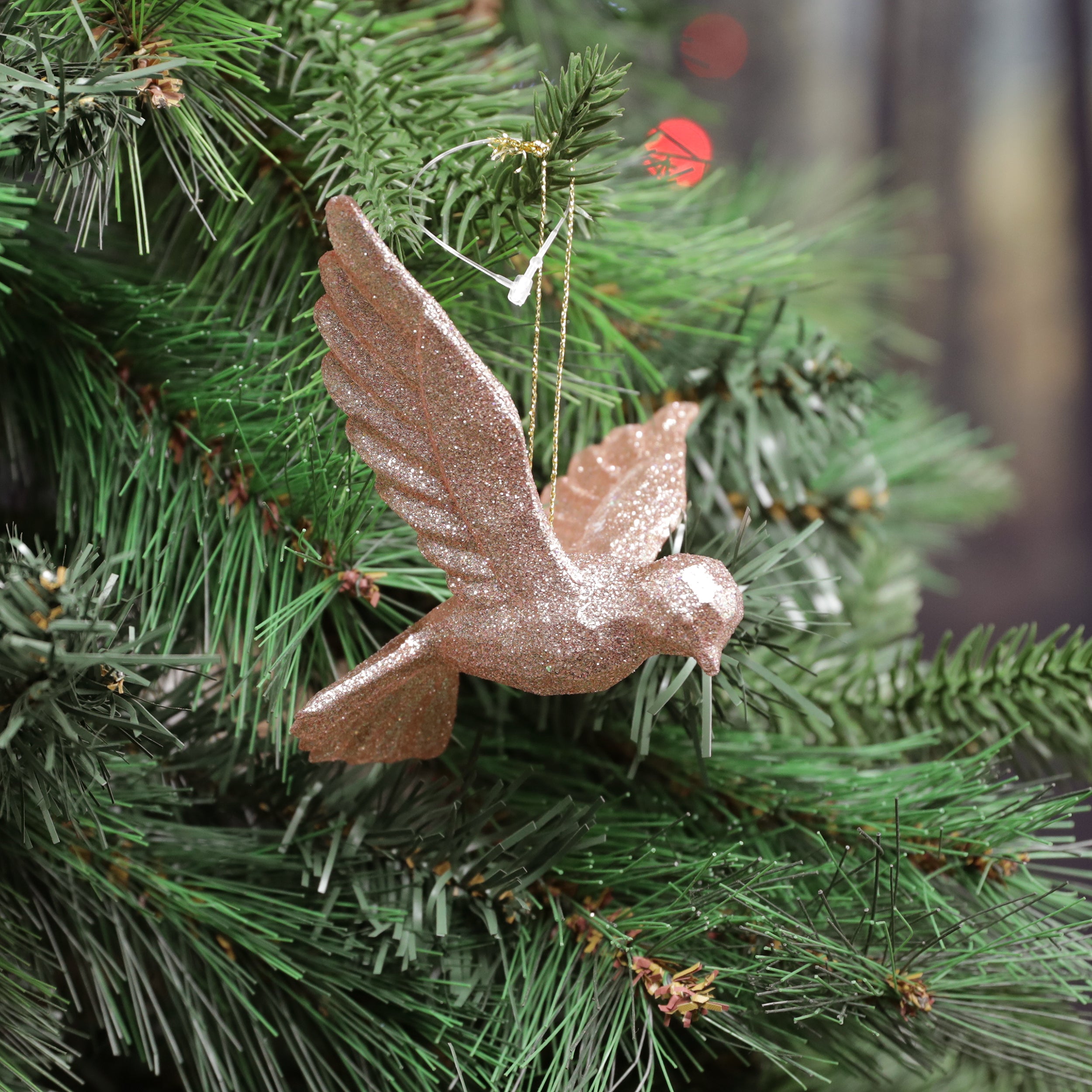 Festive Rose Gold Glitter Dove Decoration - 10cm