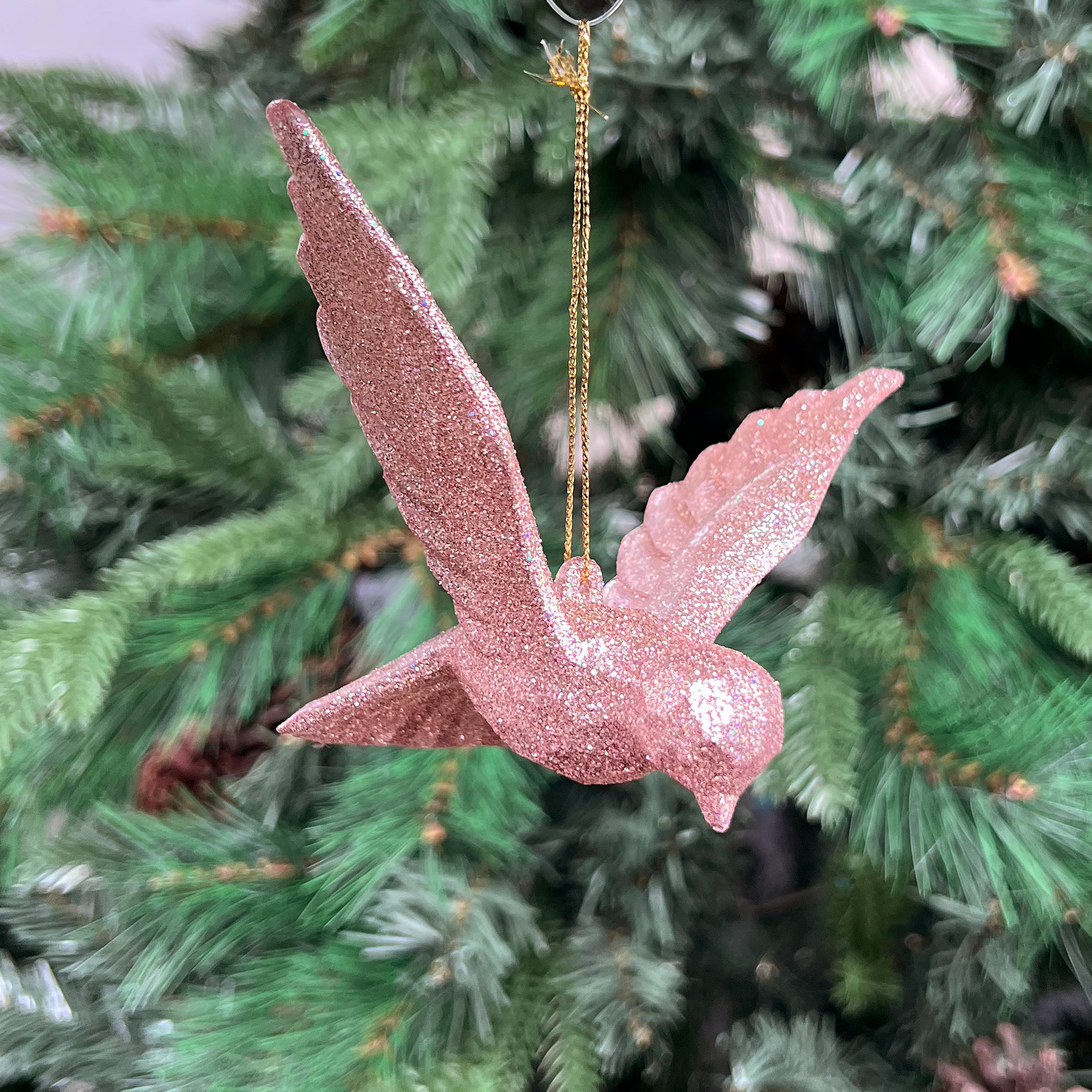 Festive Rose Gold Glitter Dove Decoration - 10cm