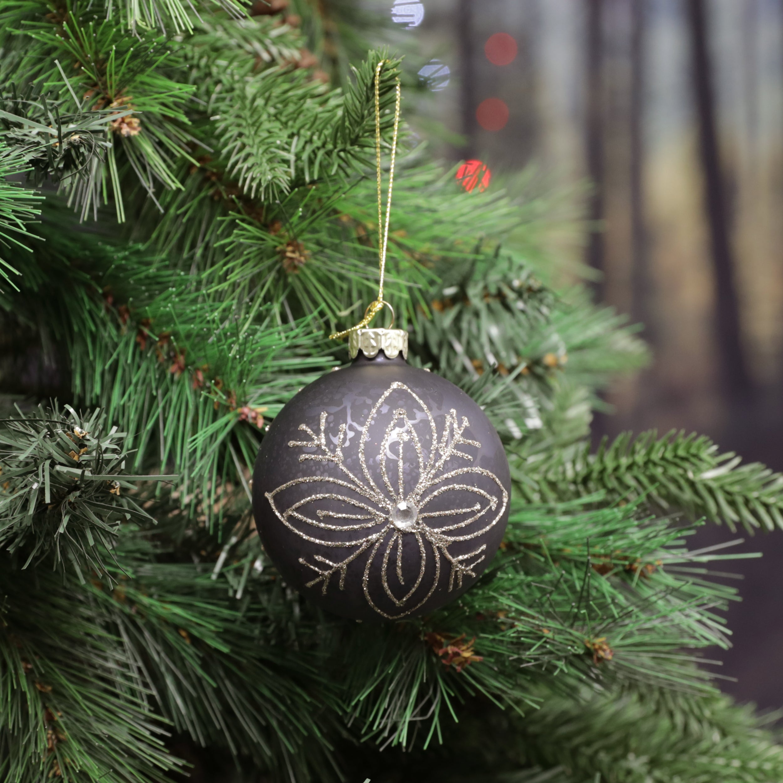 Festive Navy/Gold Glitter Snowflake Bauble - 8cm