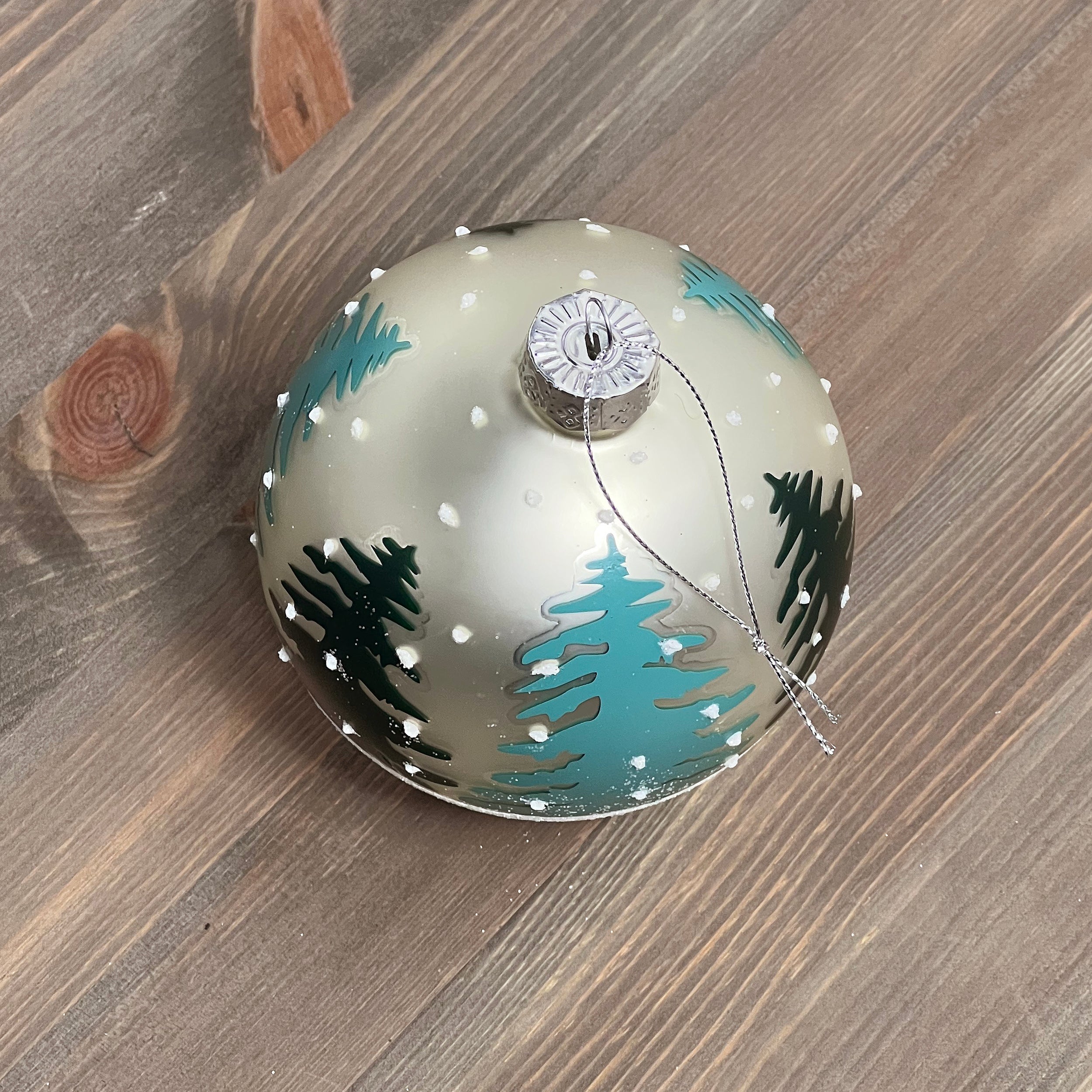 Festive Pearl White Glass Ball with Tree - 10cm