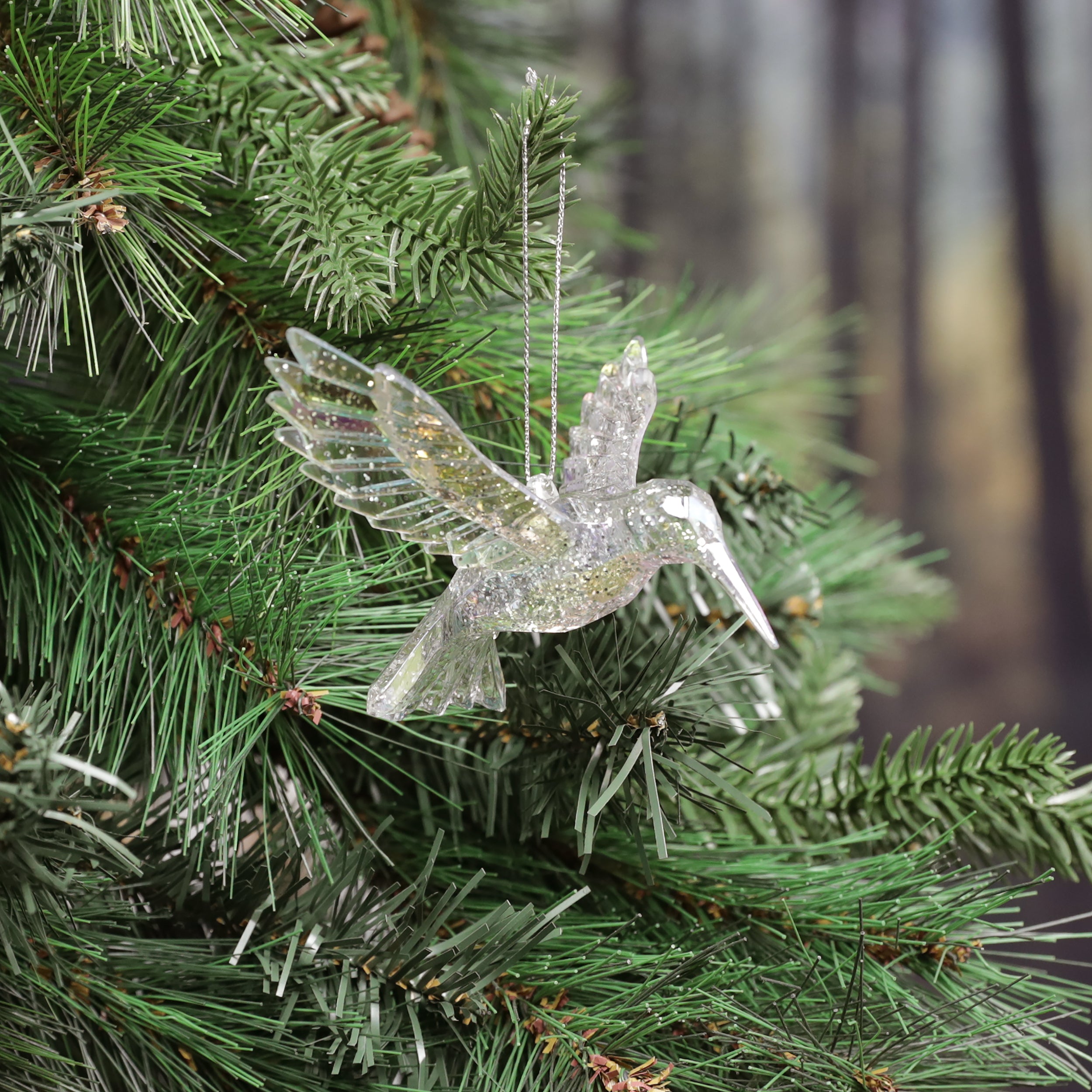Festive Silver Glitter Hummingbird Decoration - 13cm