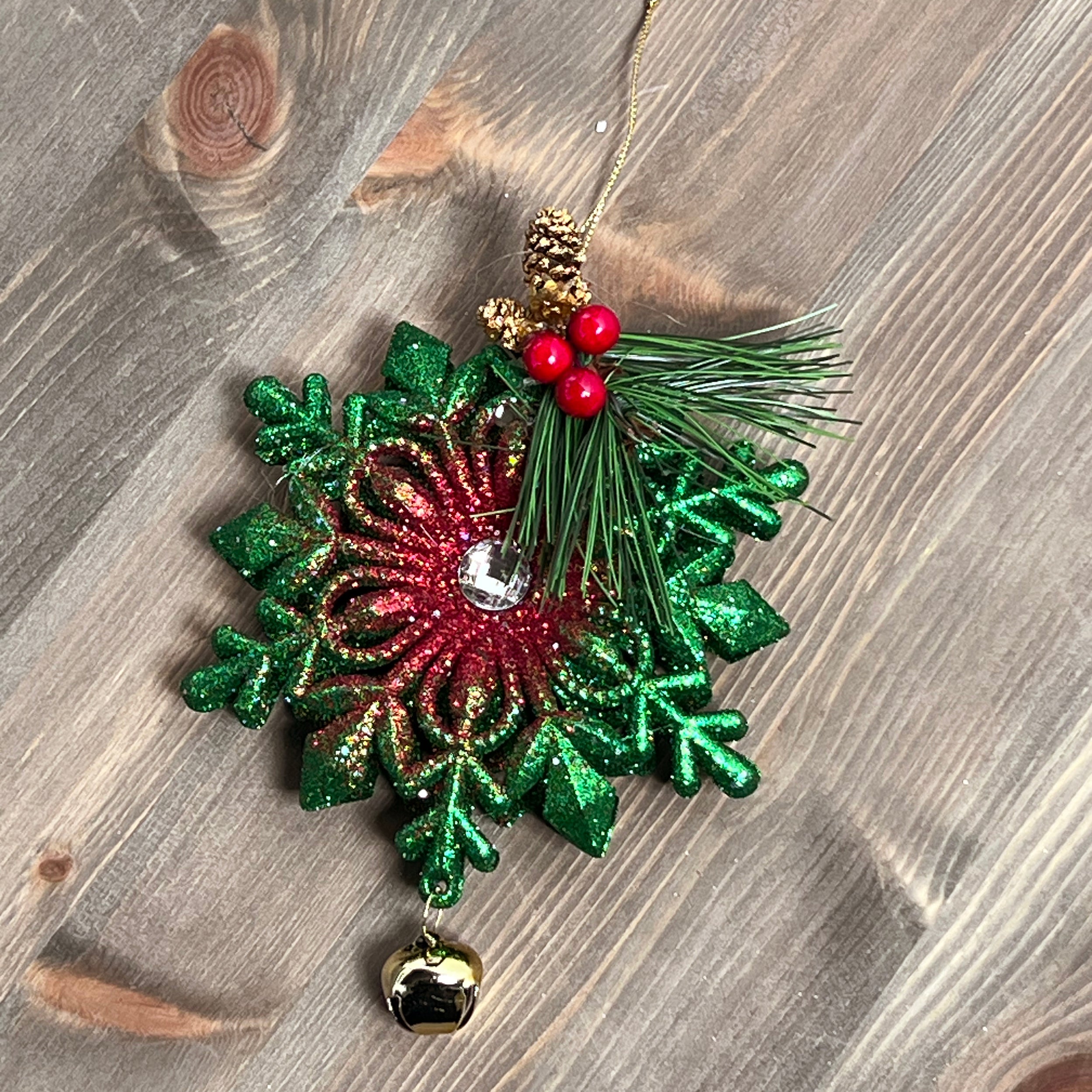 Festive Hanging Green Glitter Snowflake - 17cm