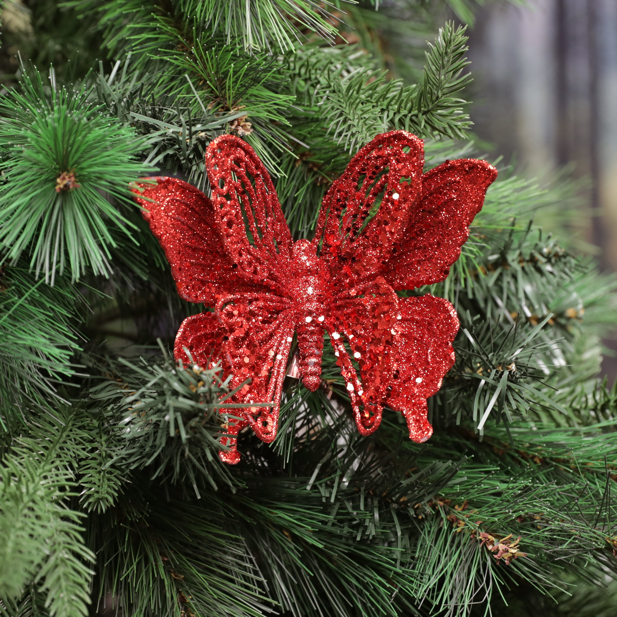 Festive Red Clip on Butterfly 18 cms