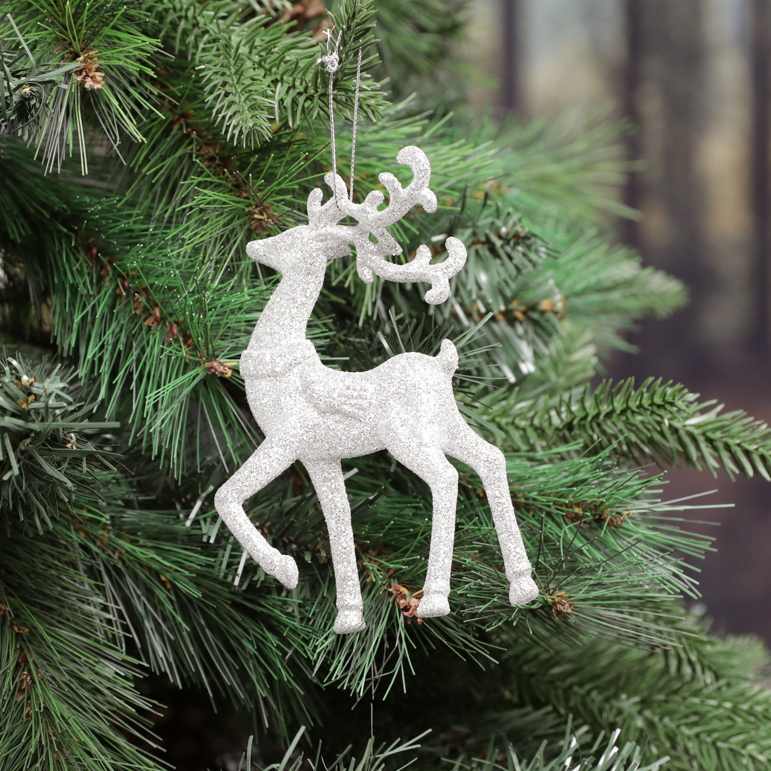 Festive Silver Reindeer Decoration - 14cm