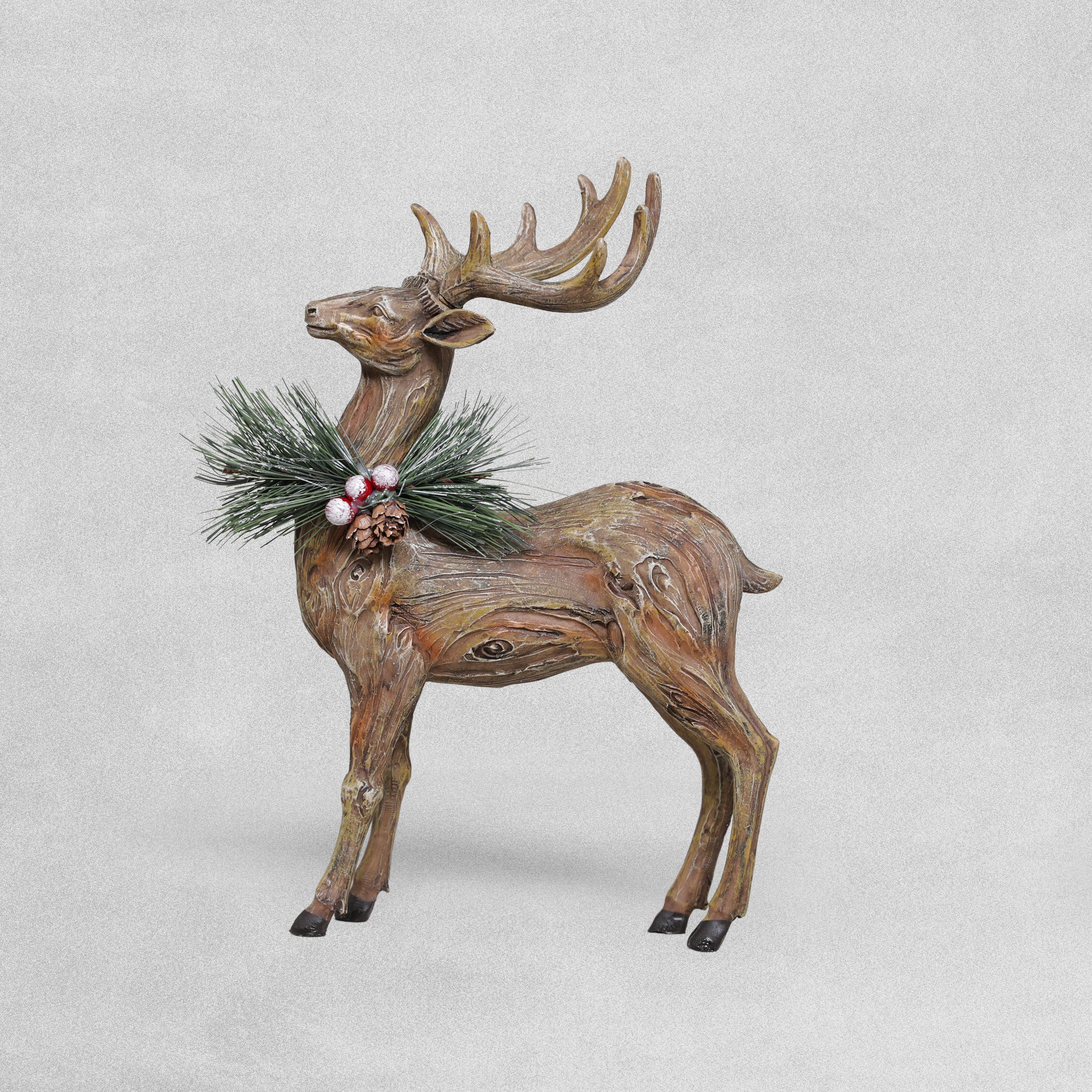Festive Poly Resin Standing Deer - 28cm