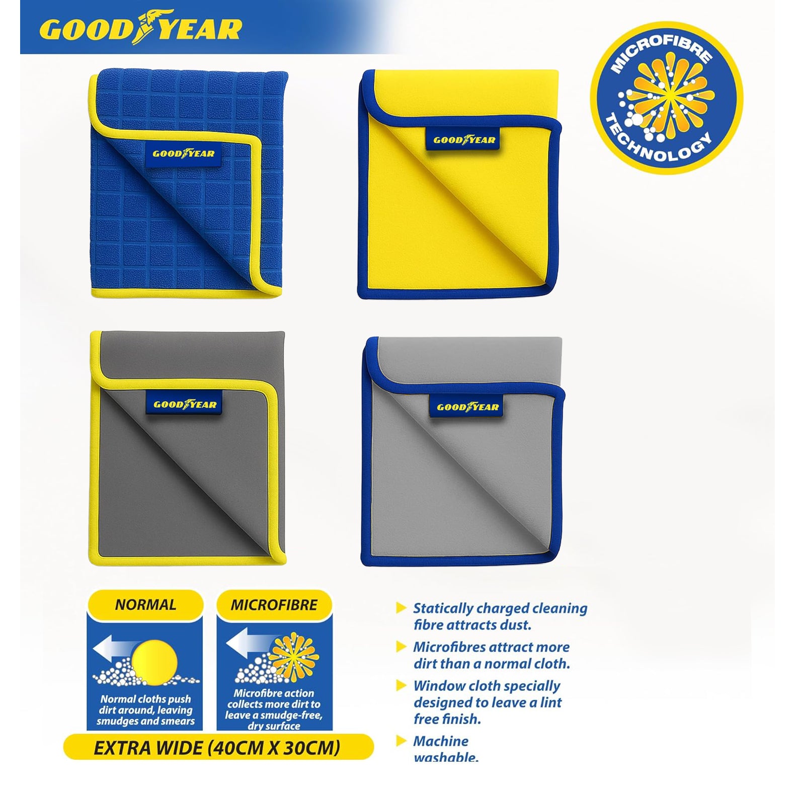 Good Year Microfibre Cloths 40 x 30 cm - Pack of 4