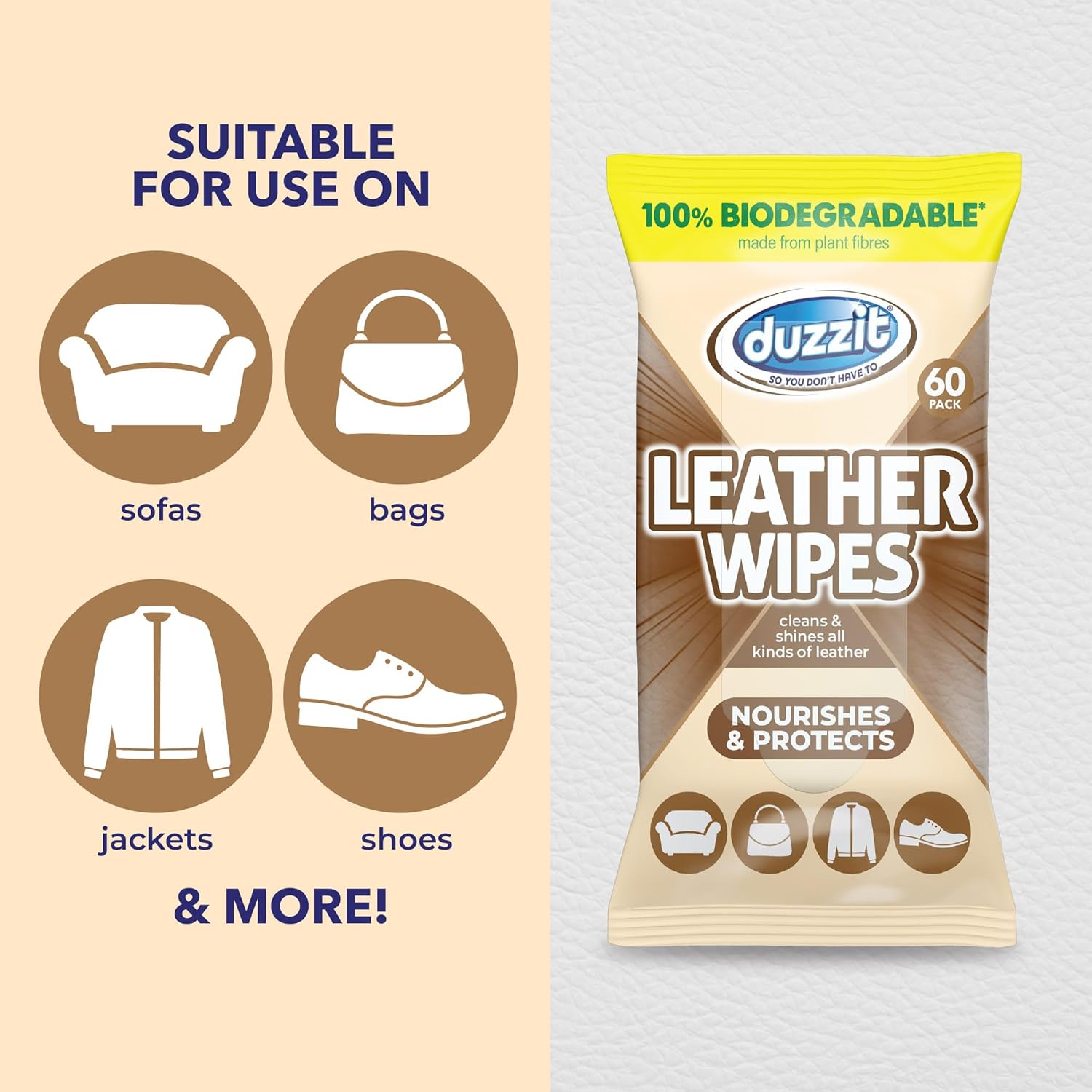 Duzzit Biodegradable Leather Wipes - 60pcs