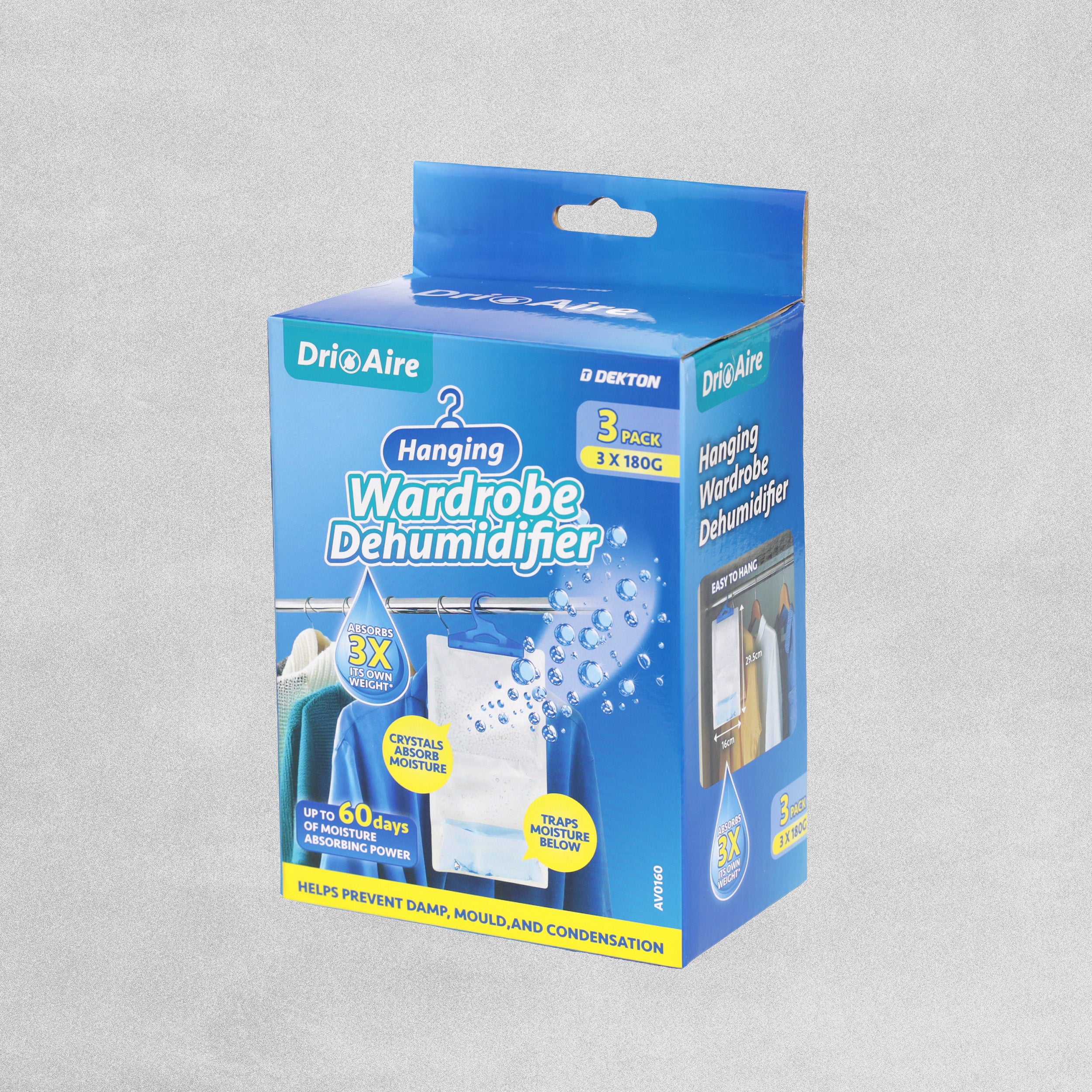 3 Pack Hanging Wardrobe Dehumidifier 180g