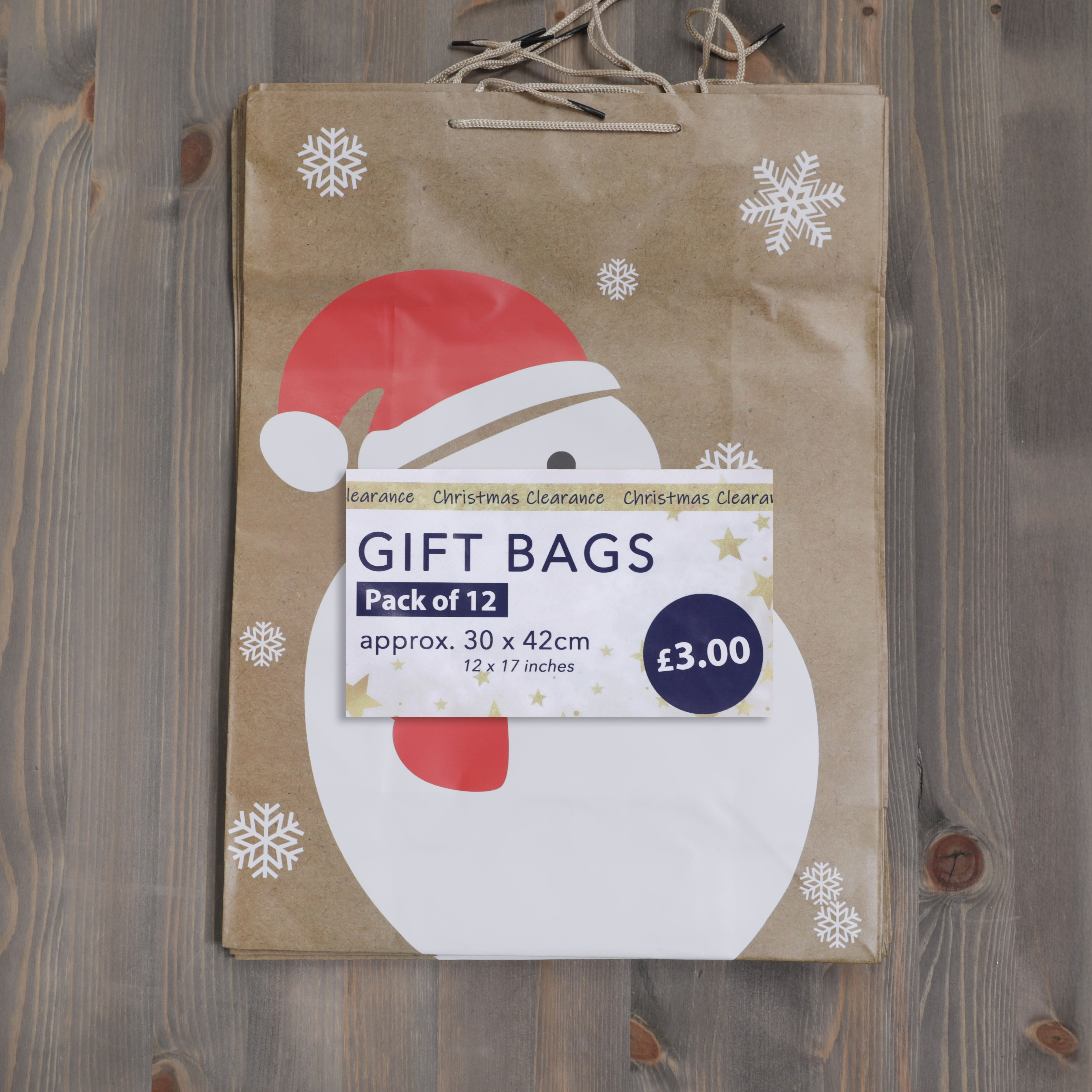 Christmas Gift Bags Snowman Design - 42 x 31 x 15cm - 12pcs