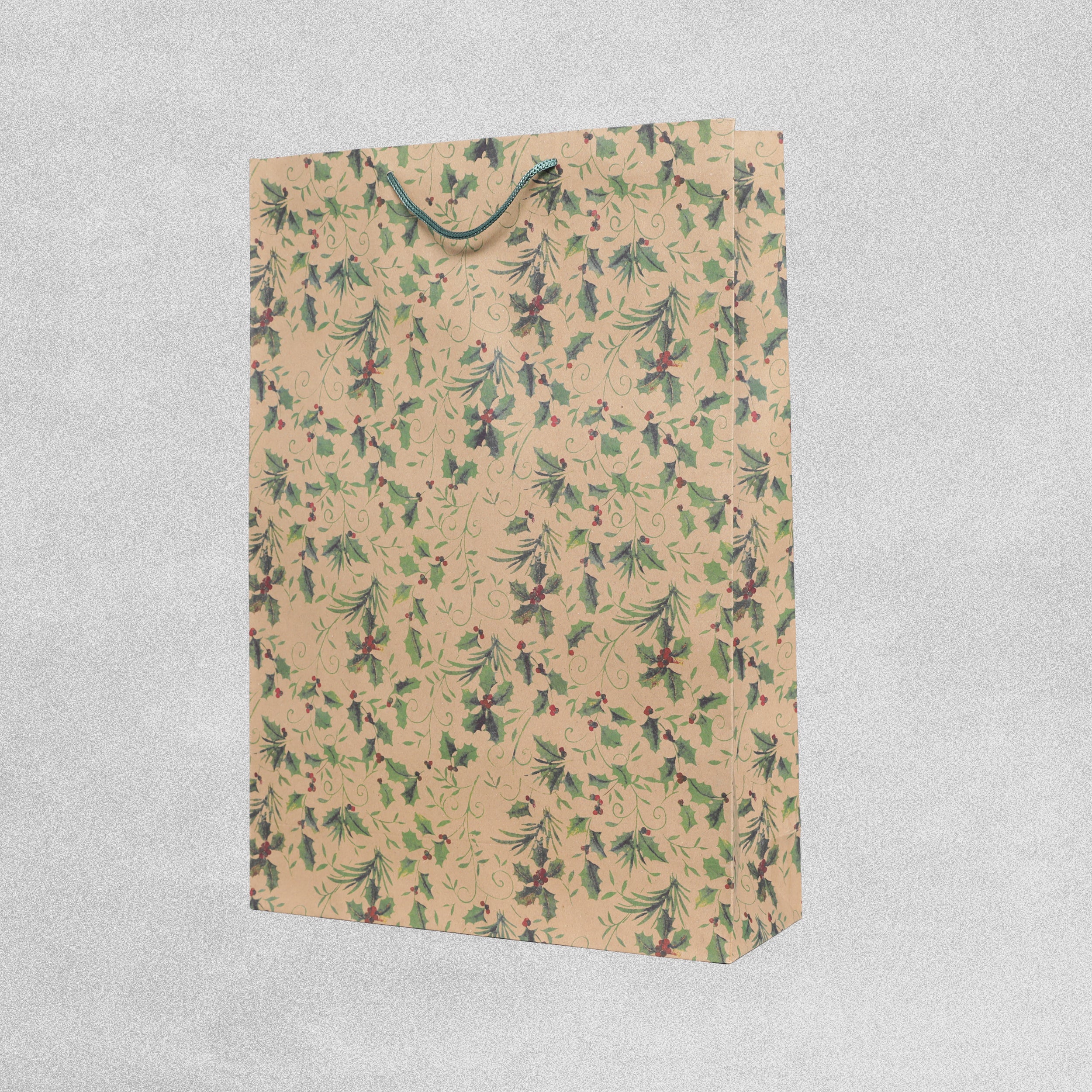 Christmas Gift Bags Kraft Holly Print Design - 54 x 38 x 13cm - 12pcs