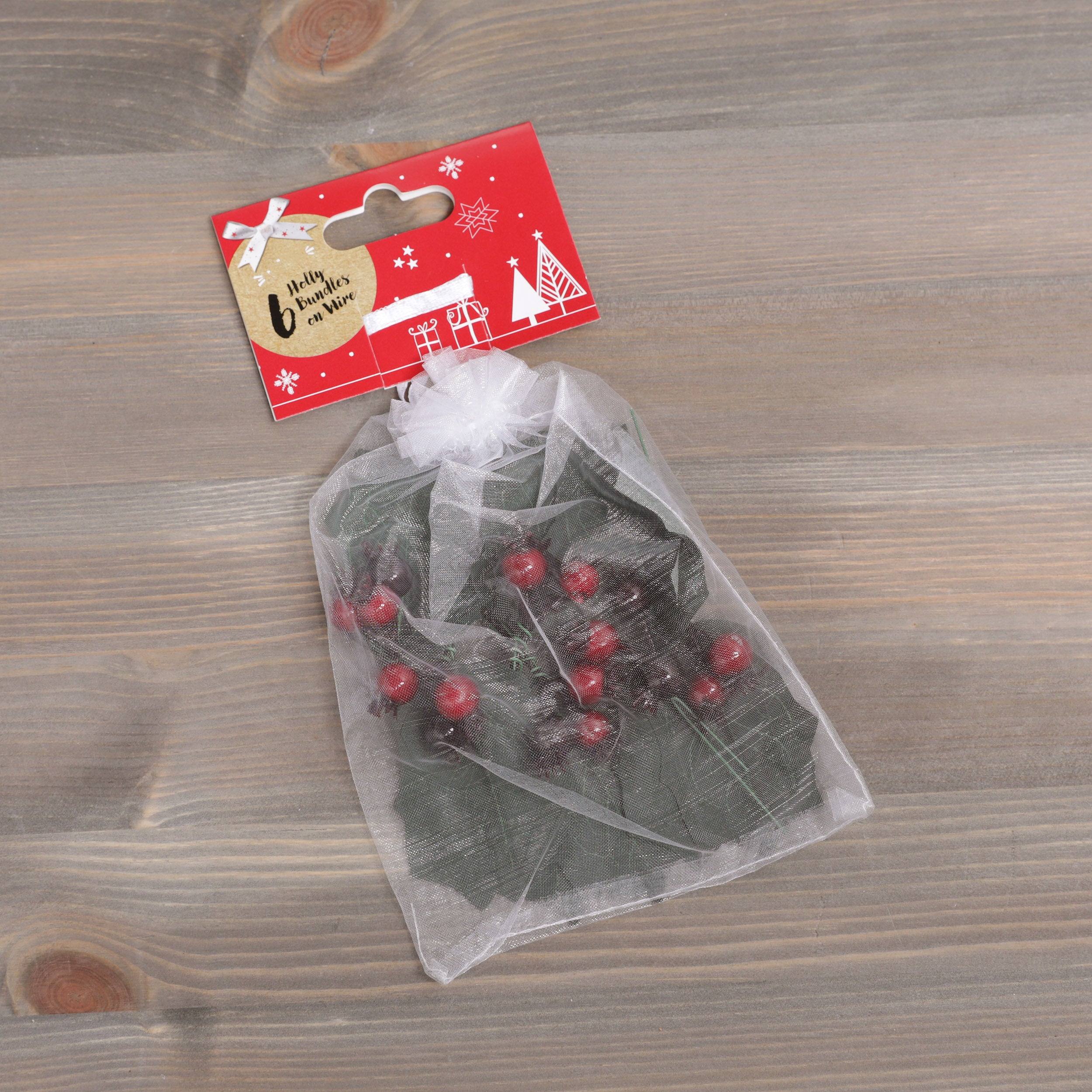 Holly Bundles on Wires - 6pcs