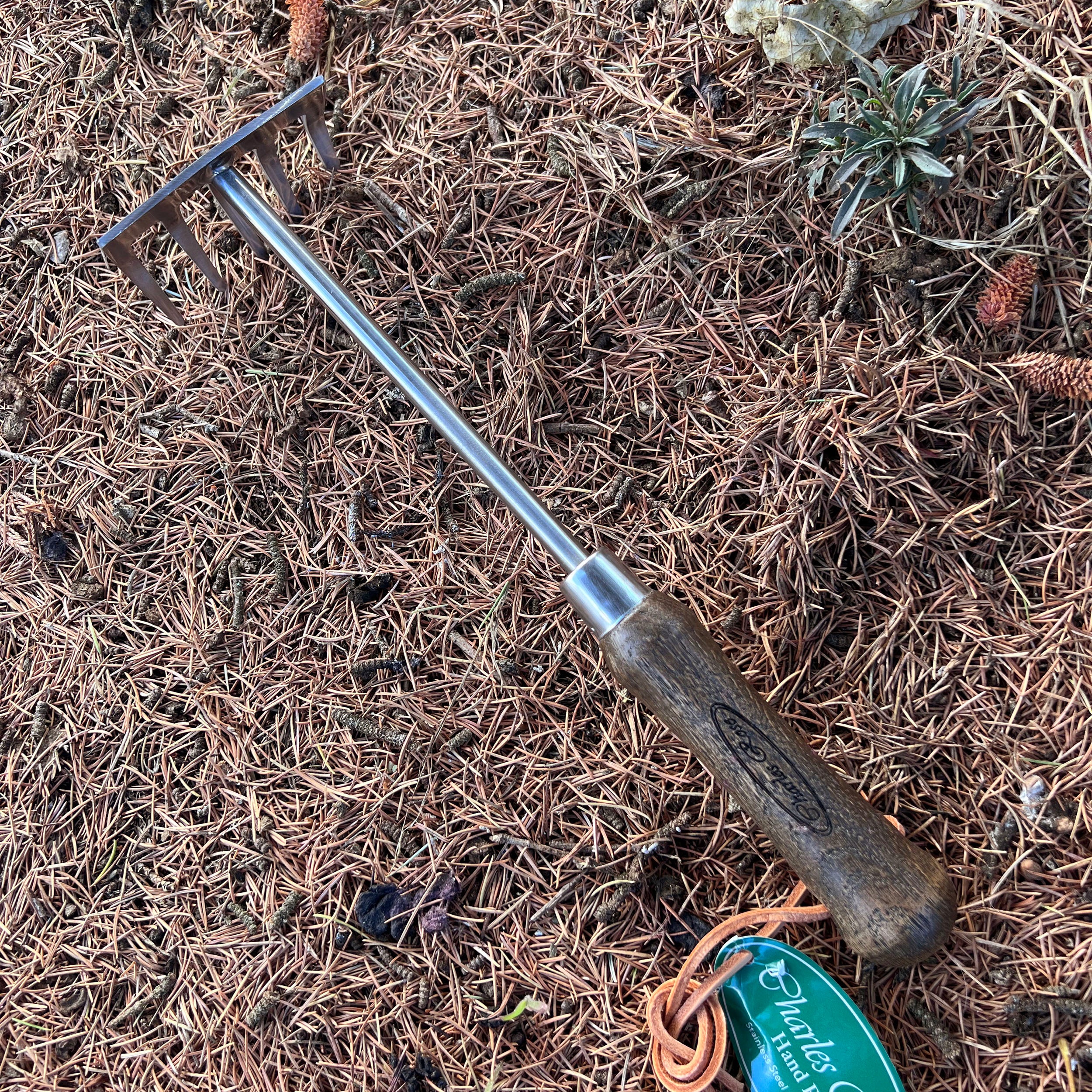 Charles Rose Stainless Steel Hand Rake - Oak Handle