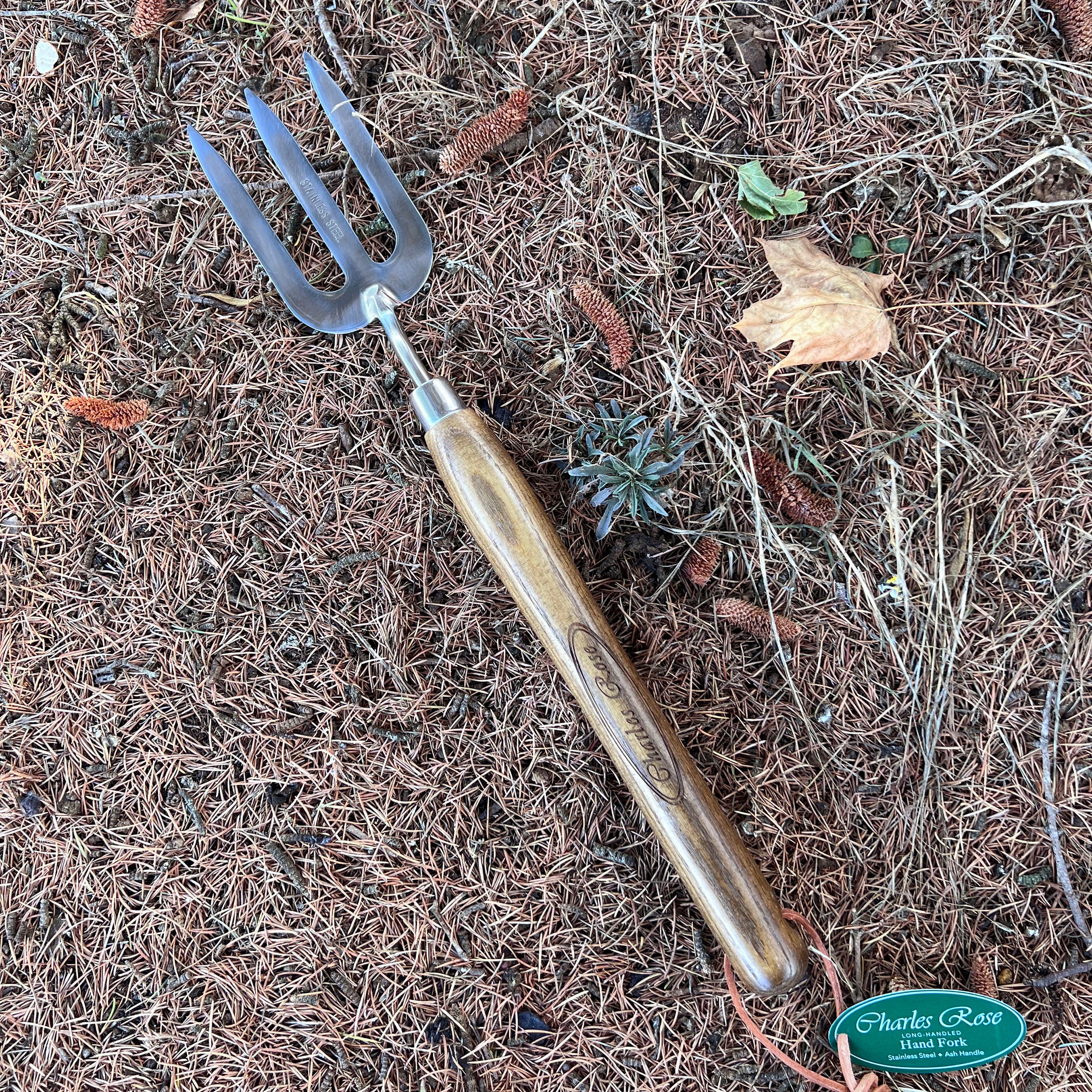 Charles Rose Stainless Steel Long Handled Hand Fork - Ash Handle