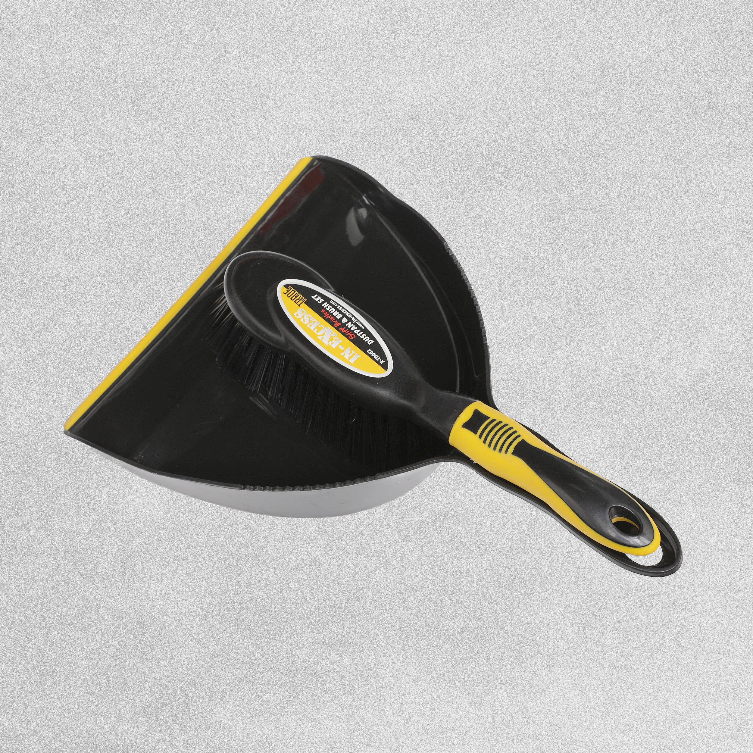 IN-EXCESS Trade Dustpan & Brush Set Black With Stiff Black Bristle
