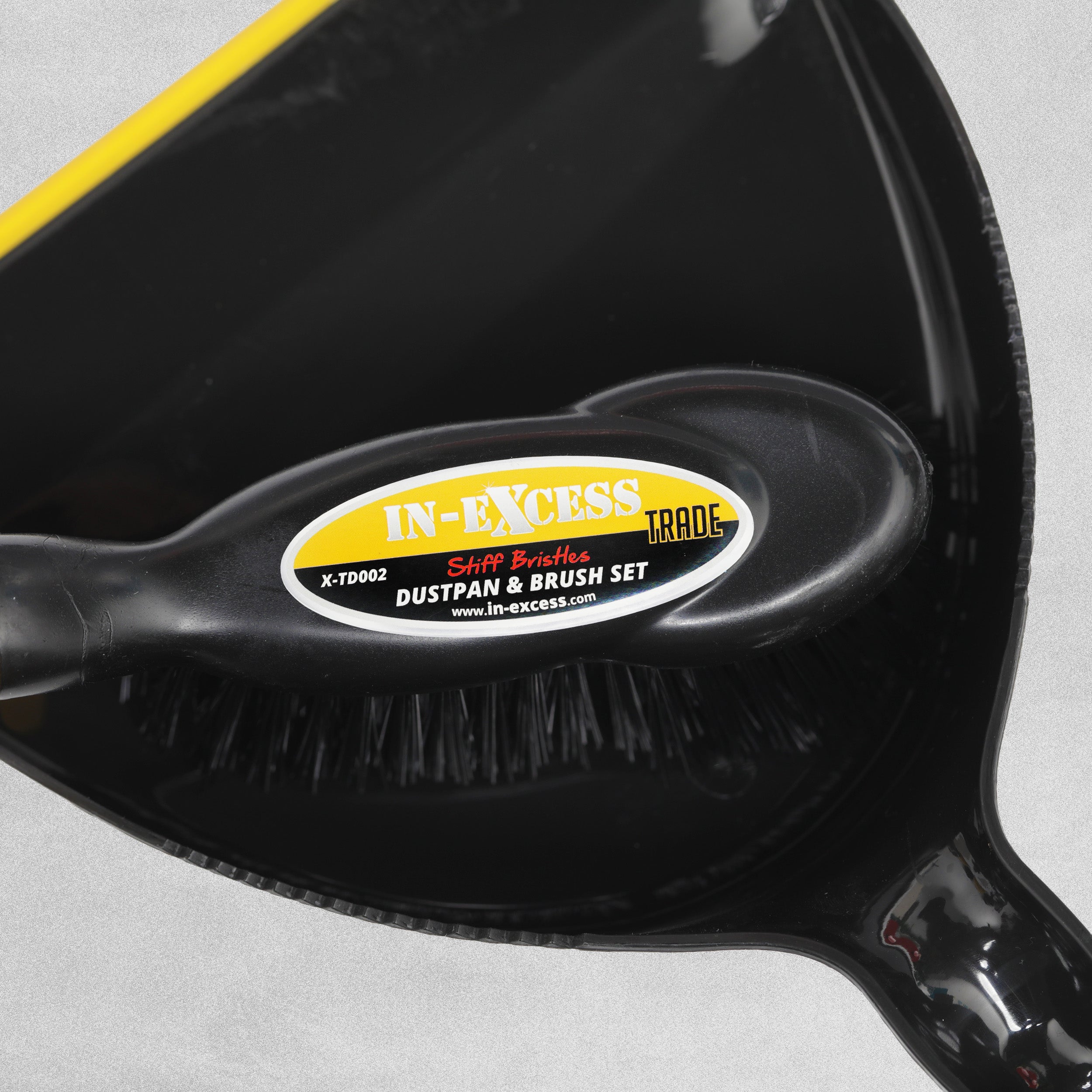 IN-EXCESS Trade Dustpan & Brush Set Black With Stiff Black Bristle