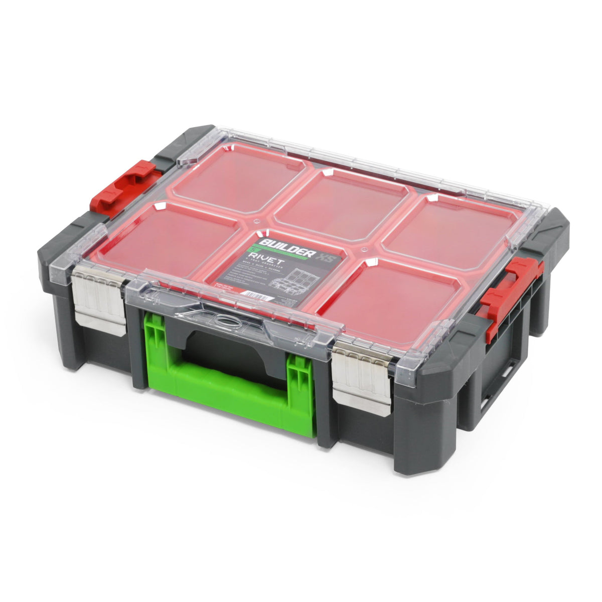 Builder Pro Stack-Form Modular Tool Boxes - 6 Tray Organiser (RIVET)