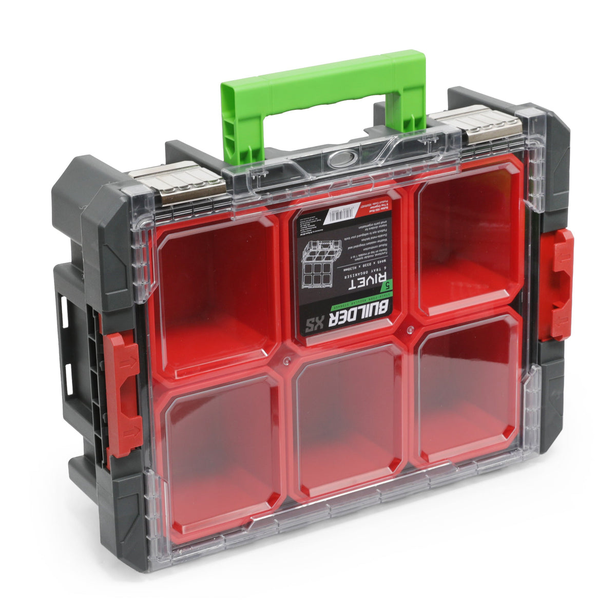 Builder Pro Stack-Form Modular Tool Boxes - 6 Tray Organiser (RIVET)