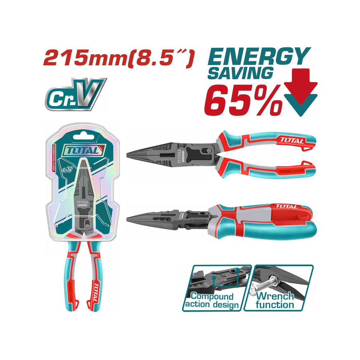 Total Compound Action Long Nose Pliers 215mm / 8.5" - THTC520806