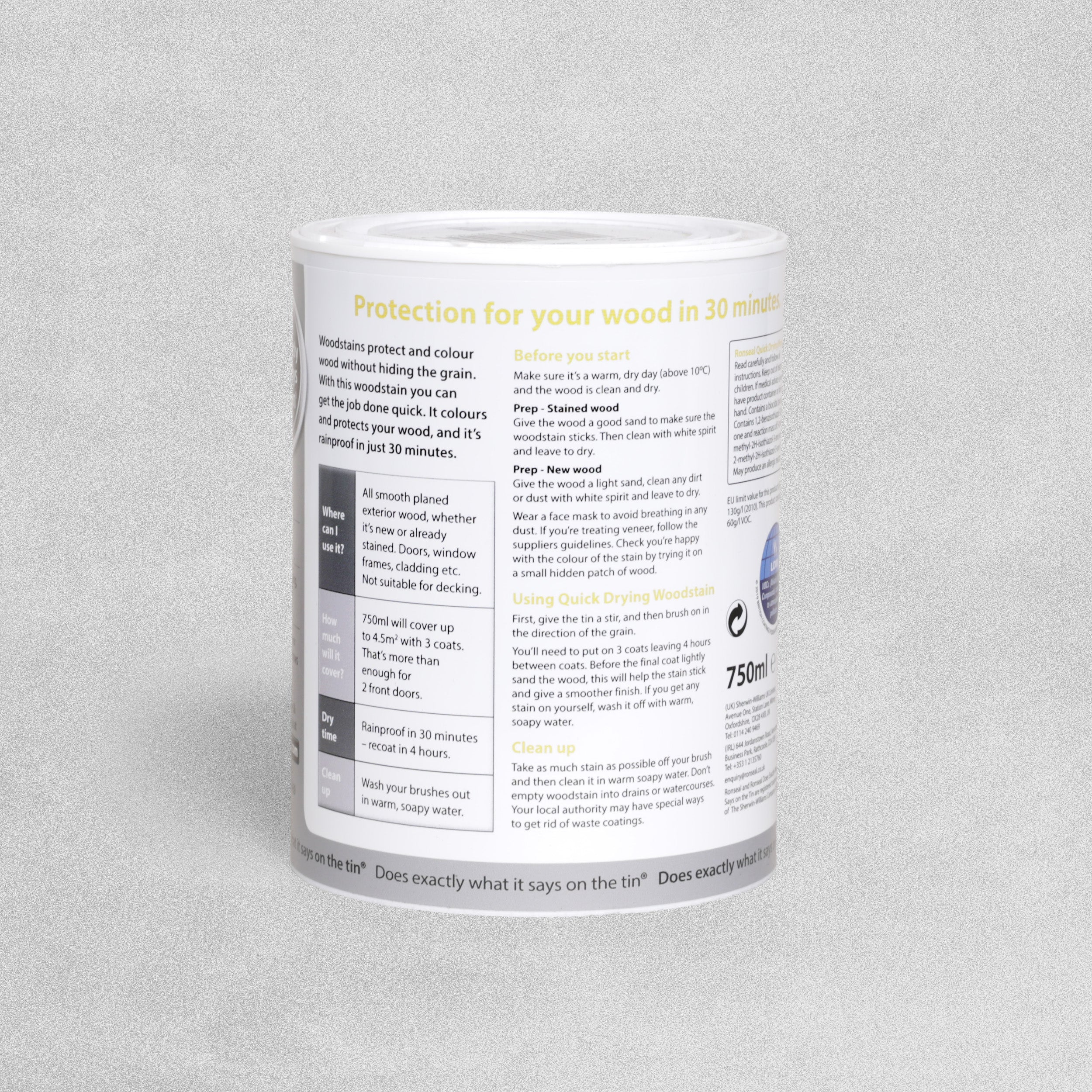 Quick Dry Woodstain Gloss Dark Oak 750ml Ronseal Wood Stain