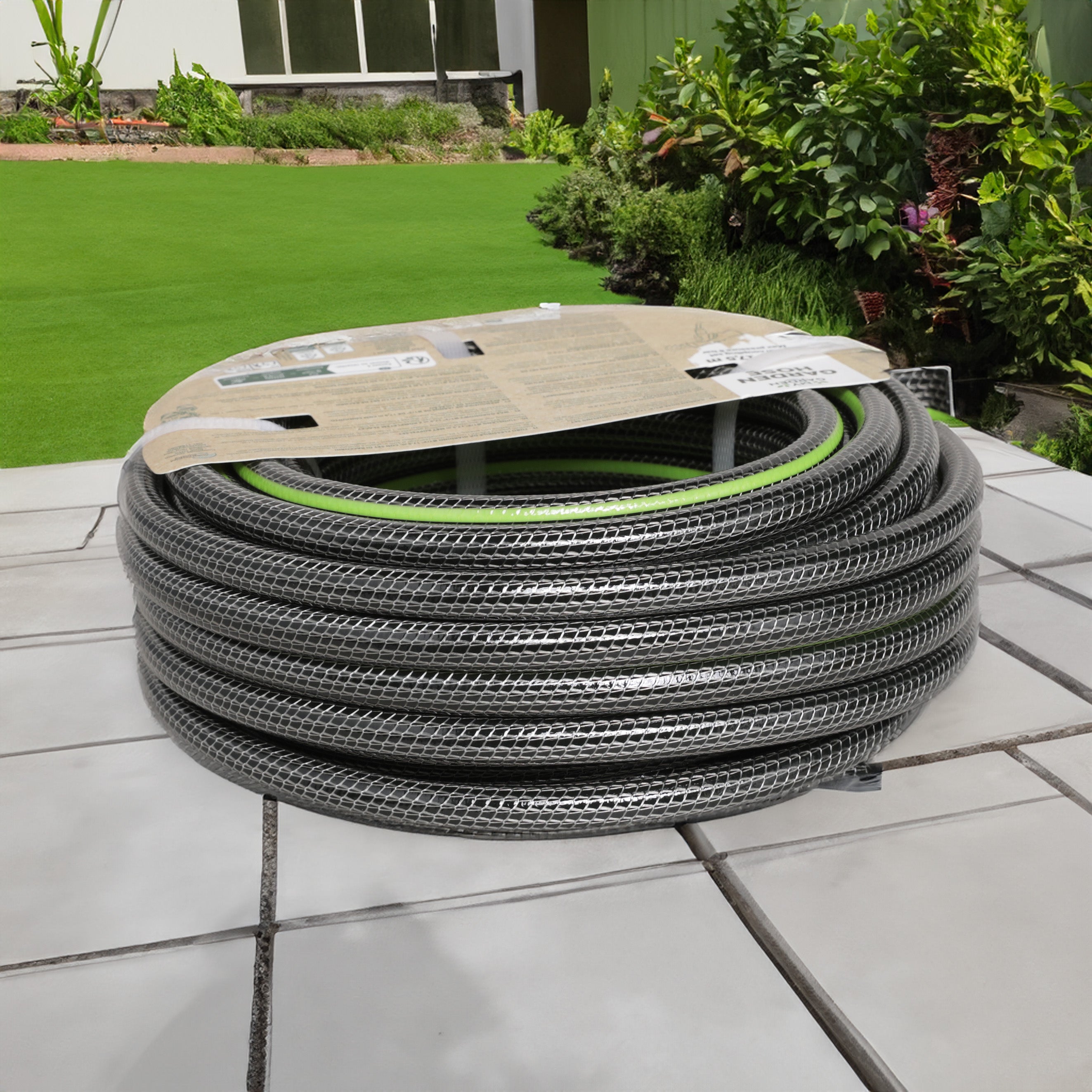 Flexible garden hose 17.5 M reinforced PVC 8 bar set of 4 tips