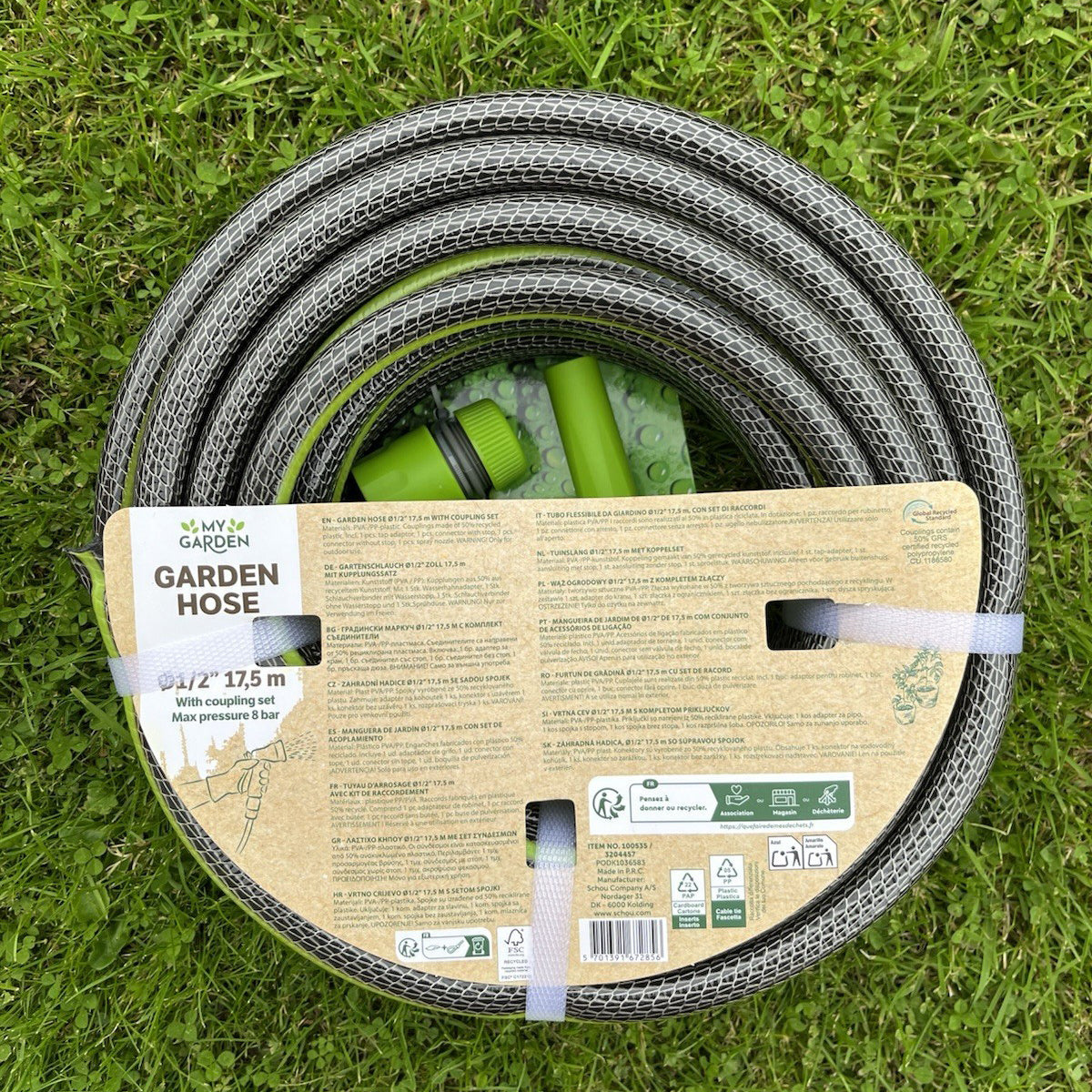 Flexible garden hose 17.5 M reinforced PVC 8 bar set of 4 tips