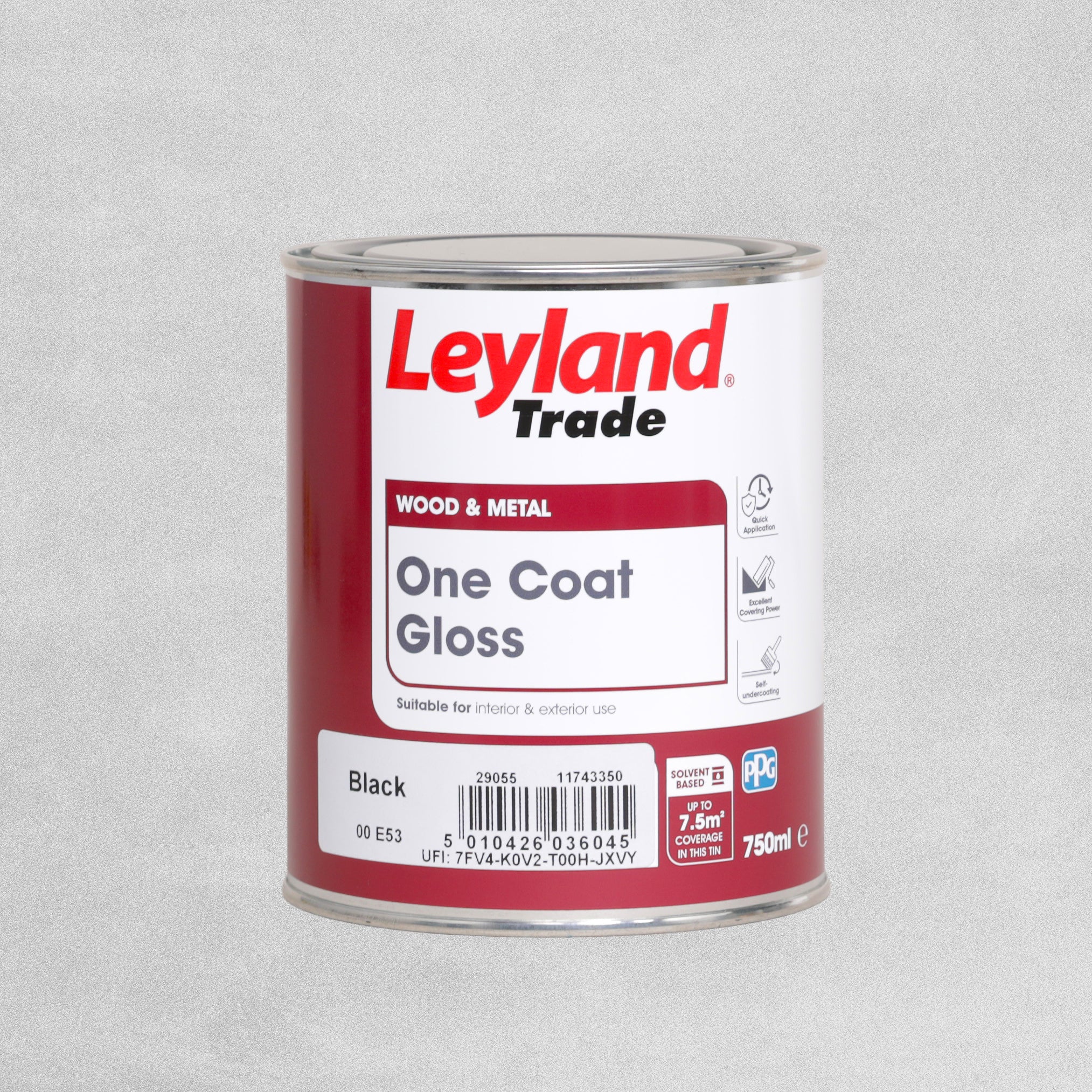 Leyland Trade One Coat Gloss Paint Black 750ml