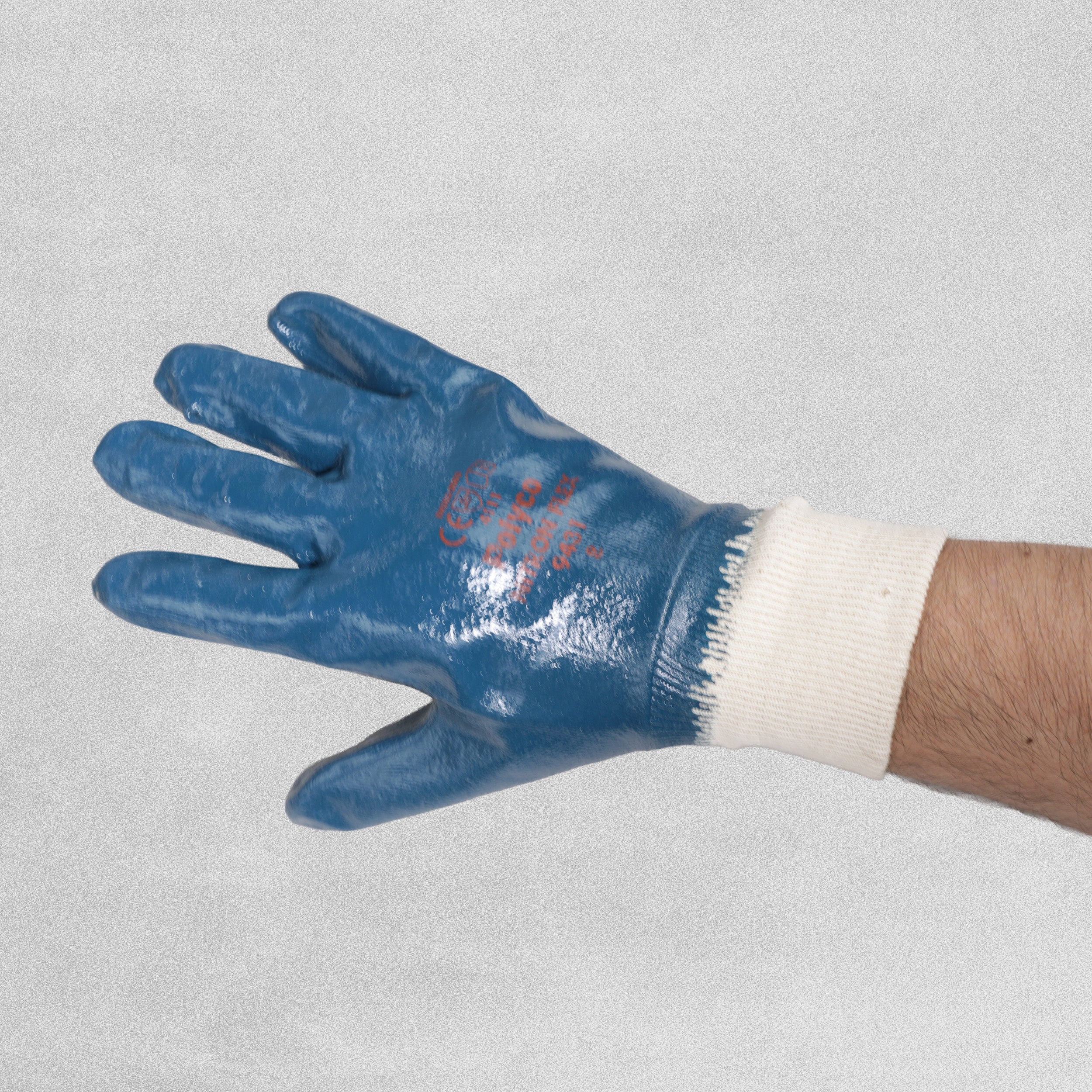 RHINO Blue Vinyl Rubber Gloves with Cuff - Medium