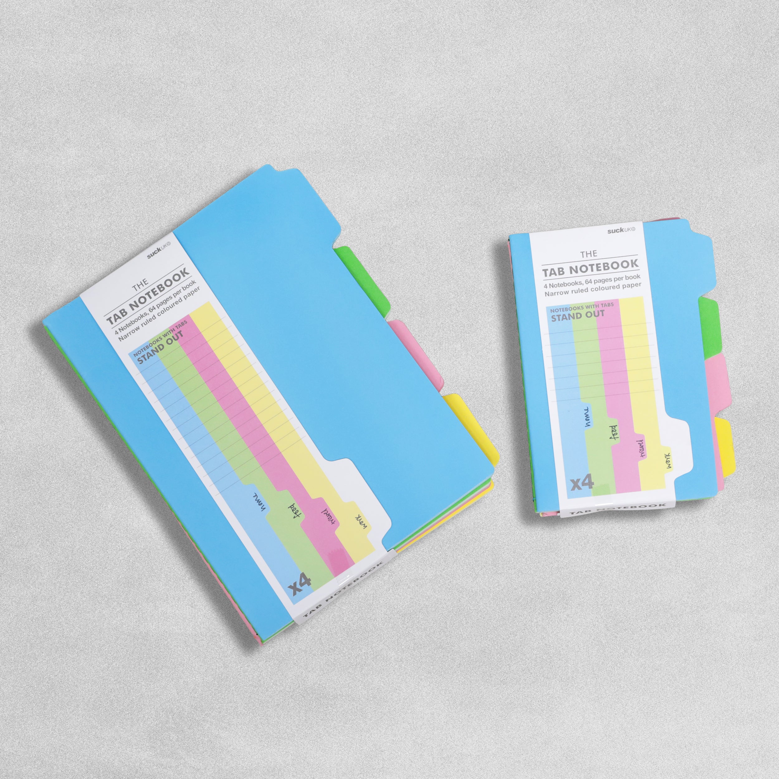 The Tab Notebook - each one includes 4 coloured notebooks of 64 pages