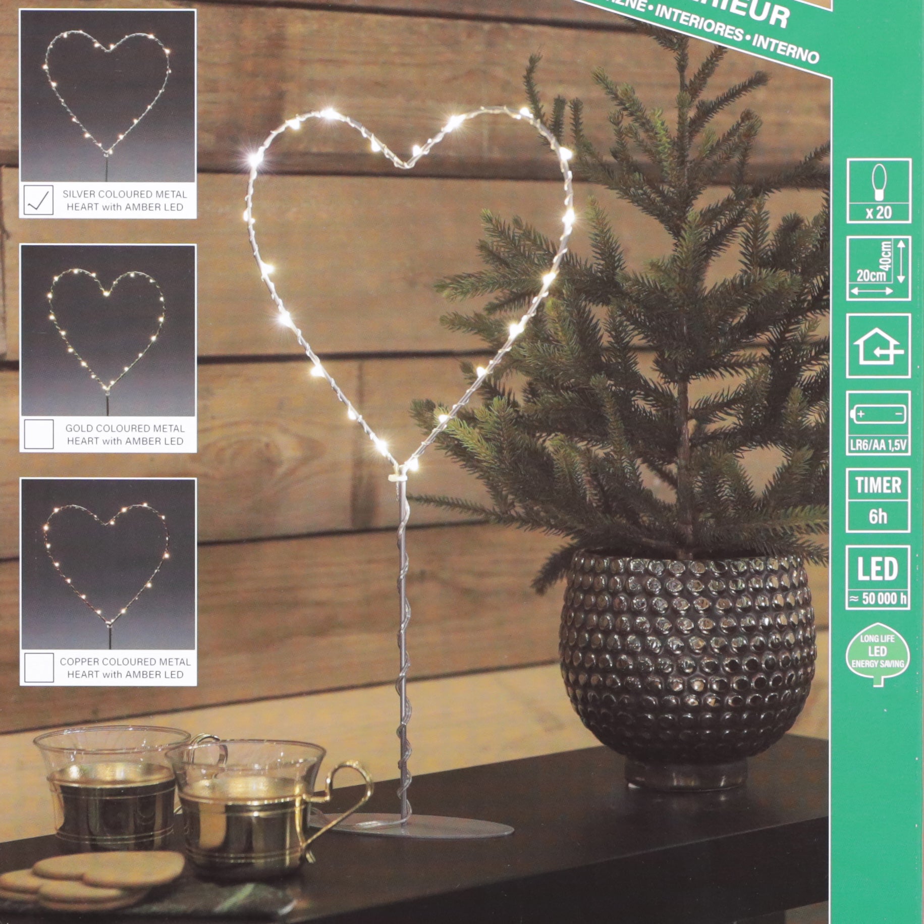 Konstsmide Metal Heart, standing ornament, silver.