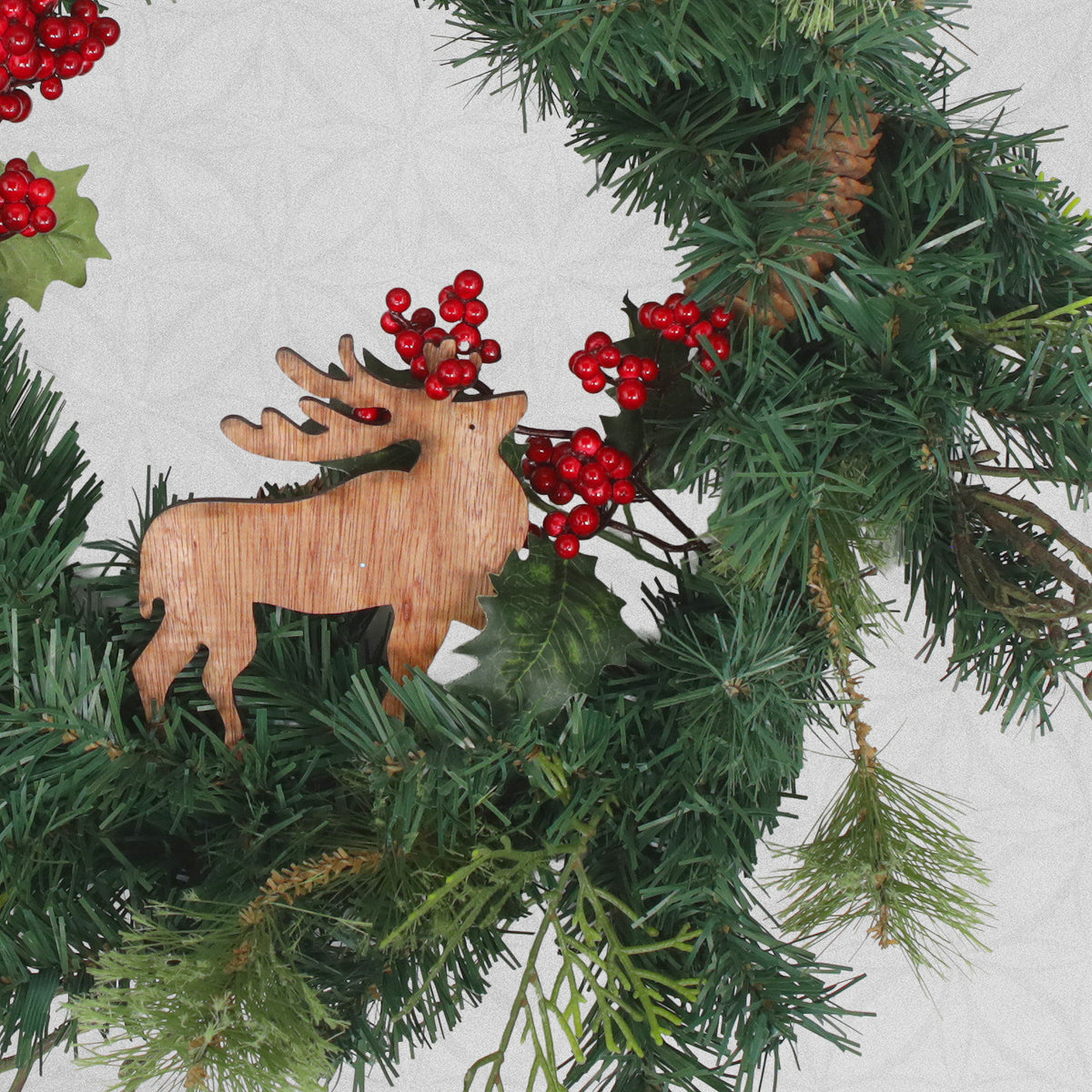 Christmas Spruce Wreath with Reindeer, Cones and Berries - 60cm