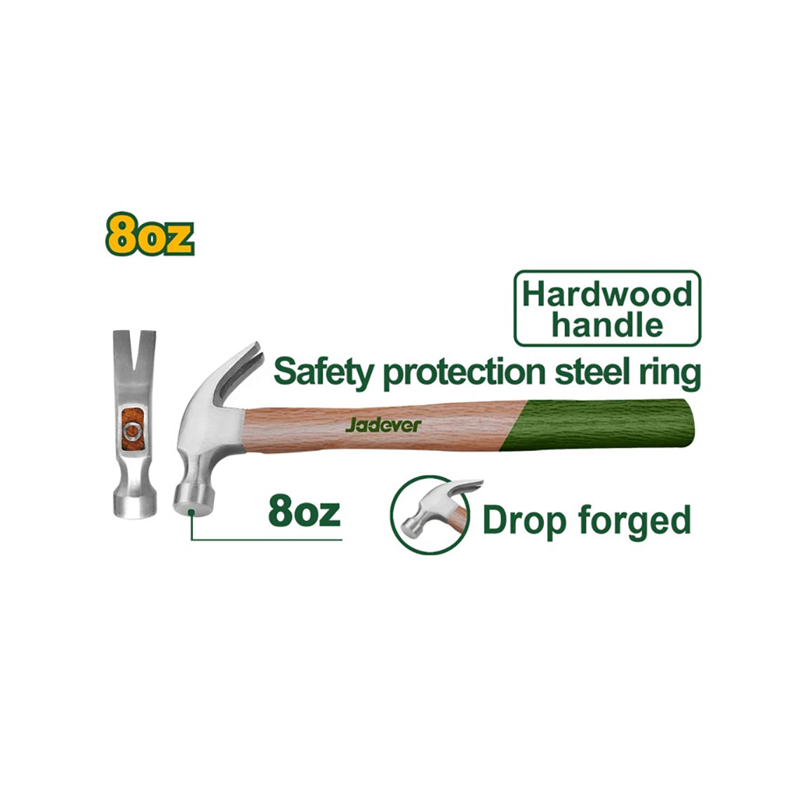 Jadever Hardwood Claw Hammer 8oz JDMB3308